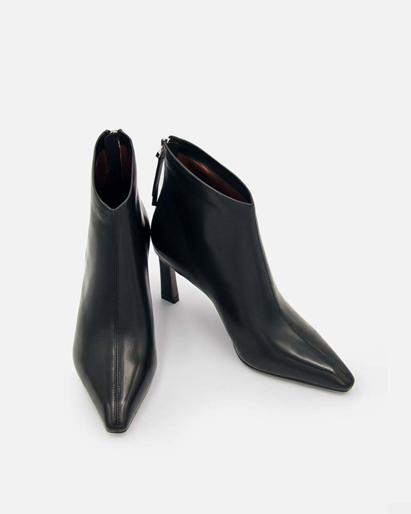 Stylish Black Calfskin Pointed Toe Ankle Boots for Women - Comfortable & Fashionable Fall/Winter Shoes for Office, Party & Night Out