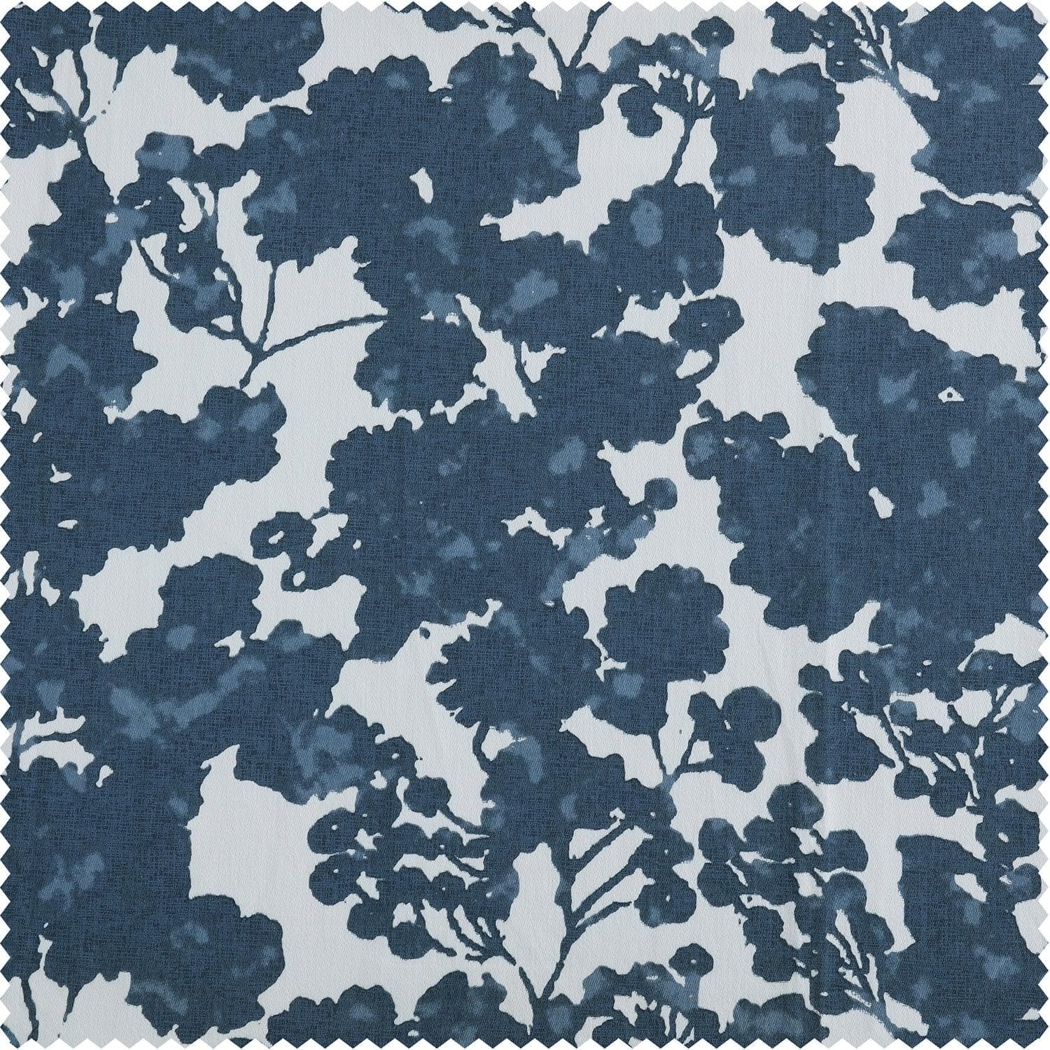 Fleur Blue Floral Printed Cotton Custom Curtains - Elegant Window Treatments for Living Room & Bedroom Decor