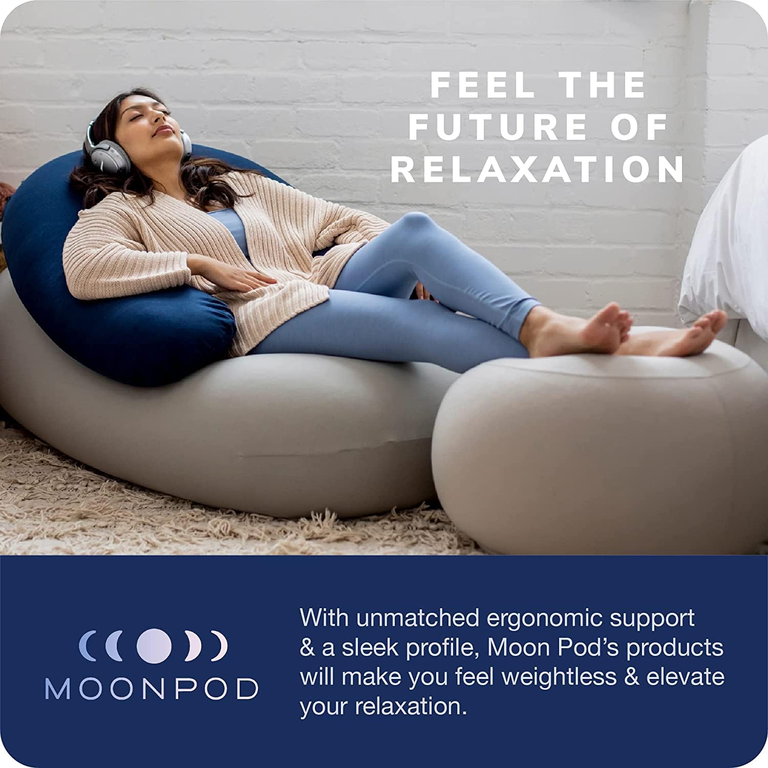 Moon Pod Crescent Backrest for Bean Bag Chair - Zero-Gravity Support for Stress Relief & Deep Relaxation | Ultra Soft Ergonomic Back & Neck Support | Navy Blue | Perfect for Living Room, Bedroom, Office & Family Use