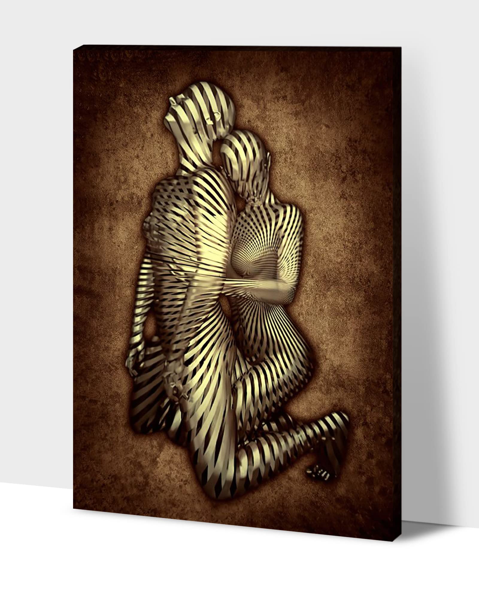3D Metal Effect Canvas Wall Art - Love Heart Gray Brown 32x48 Inches, Modern Couples Bedroom Decor, Valentine's Day Gift for Master Bedroom & Living Room | Perfect for Home Decoration, Wedding Anniversary Present & Romantic Interior Design