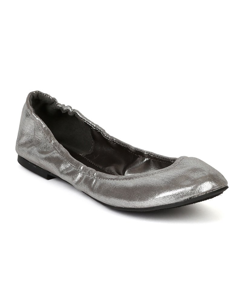 Breckelle's Women Metallic Leatherette Round Toe Slouchy Ballet Flats - Comfortable Casual Shoes for Women, Perfect for Work, Office, and Everyday Wear (Gun Metal)