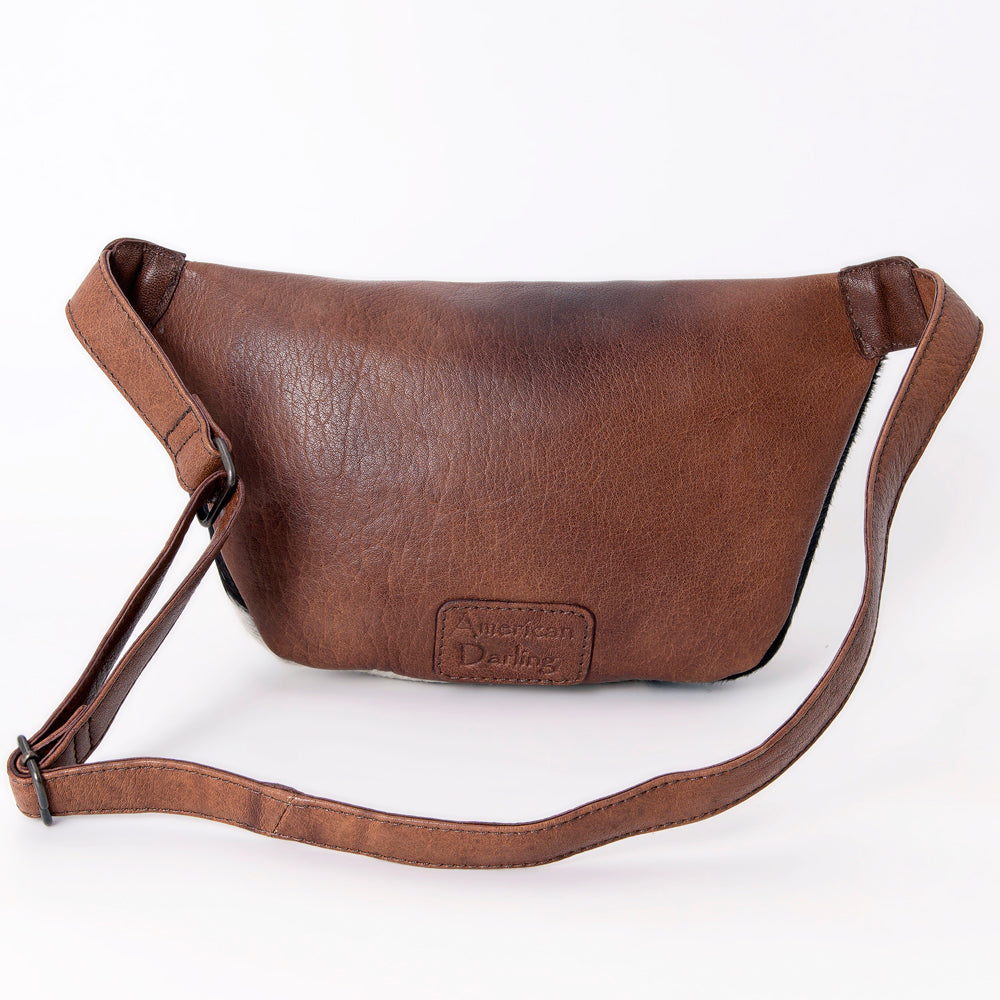 ADBG1110 Genuine Leather Women's Western Fanny Pack - Hand-Tooled Hair-On Cowhide Crossbody Purse for Outdoor, Travel & Festival Use