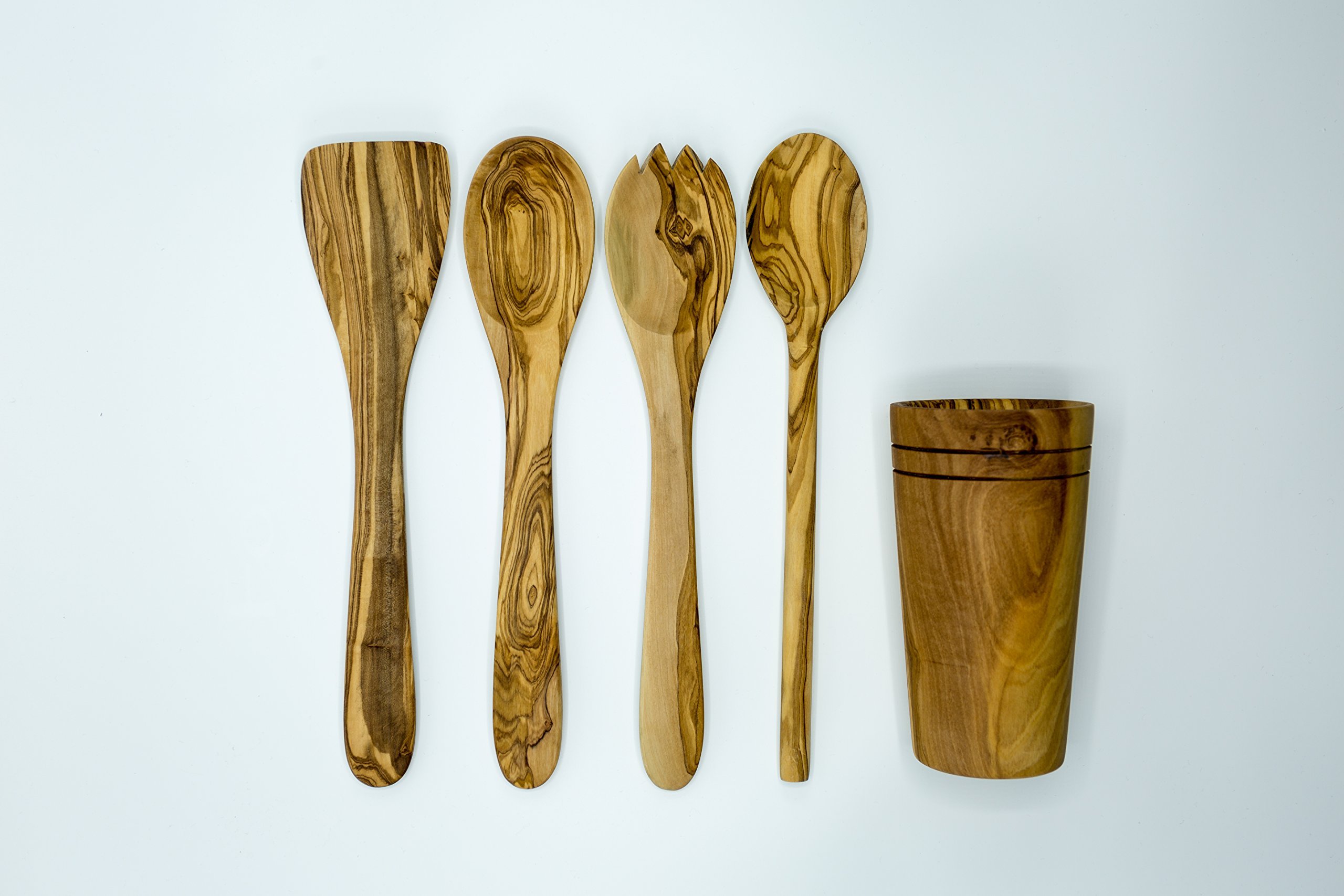 Handcrafted Olive Wood 5-Piece Cooking Utensil Set - Spatula, Spoon, Fork - Perfect for Kitchen & Gifting
