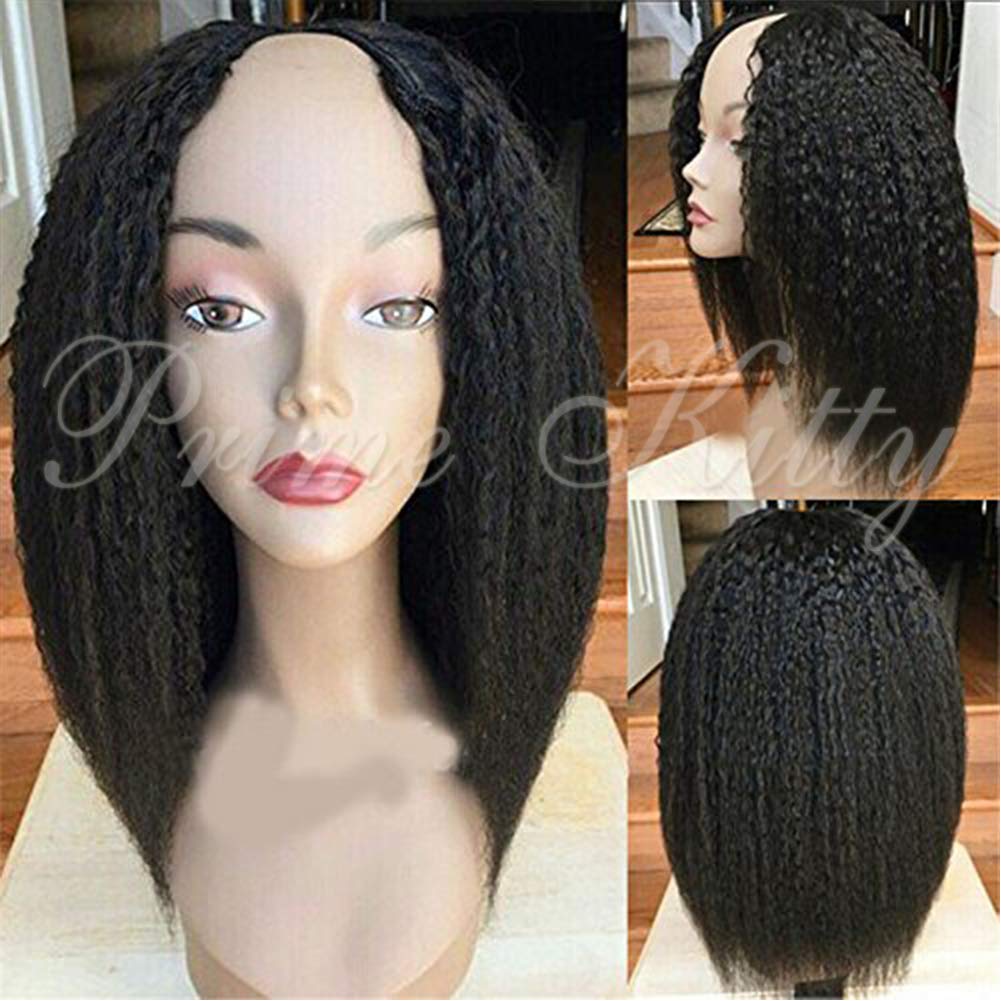 1X3 U Part Wig Human Hair Wigs for Black Women - Brazilian Virgin Hair Kinky Straight U Part Wigs (130% Density, 10