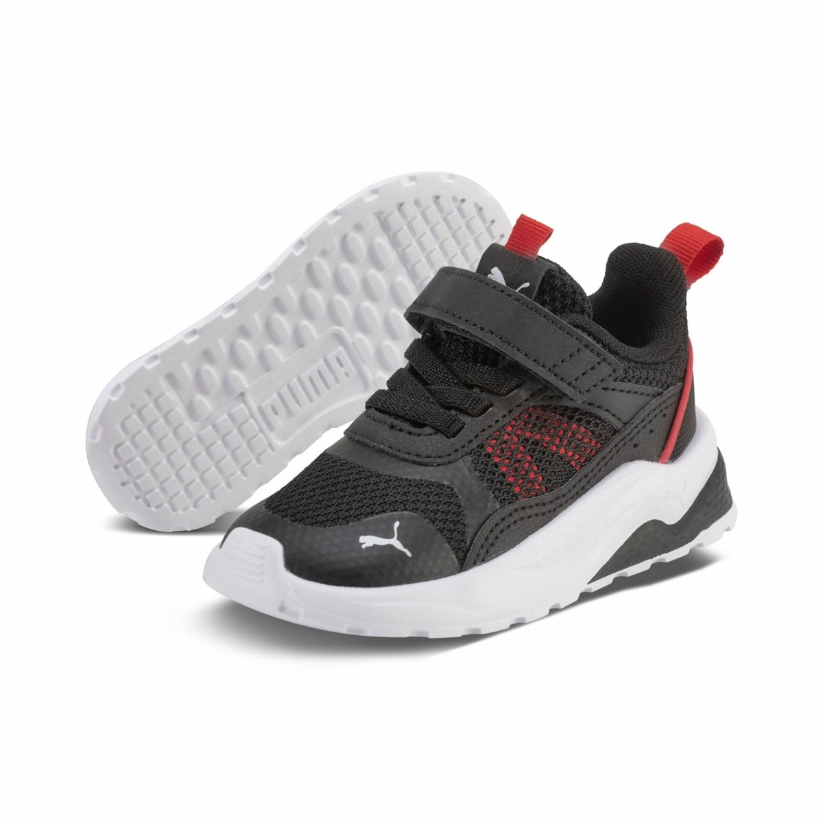 PUMA KIDS ANZARUN Running Shoes for Boys & Girls - Black/Red - Lightweight & Comfortable for School, Sports & Daily Activities