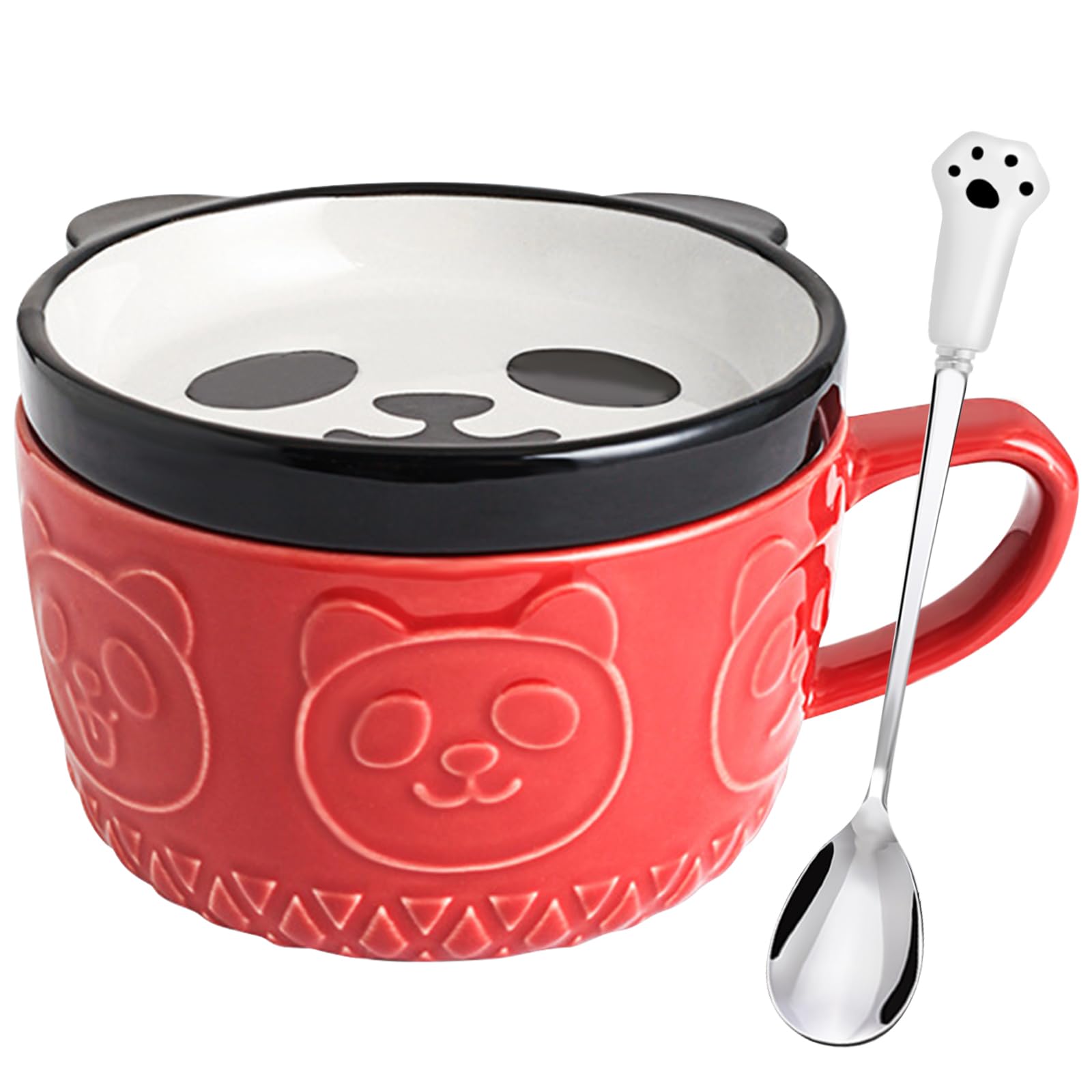 Kawaii Panda Coffee Mug with Lid - Cute Ceramic Tea Cup & Dessert Saucer Set for Women, Men, Kids - Perfect Christmas, Birthday Gift for Her, Wife, Mom, Grandma, Teacher - Ideal for Home, Office & Coffee Lovers