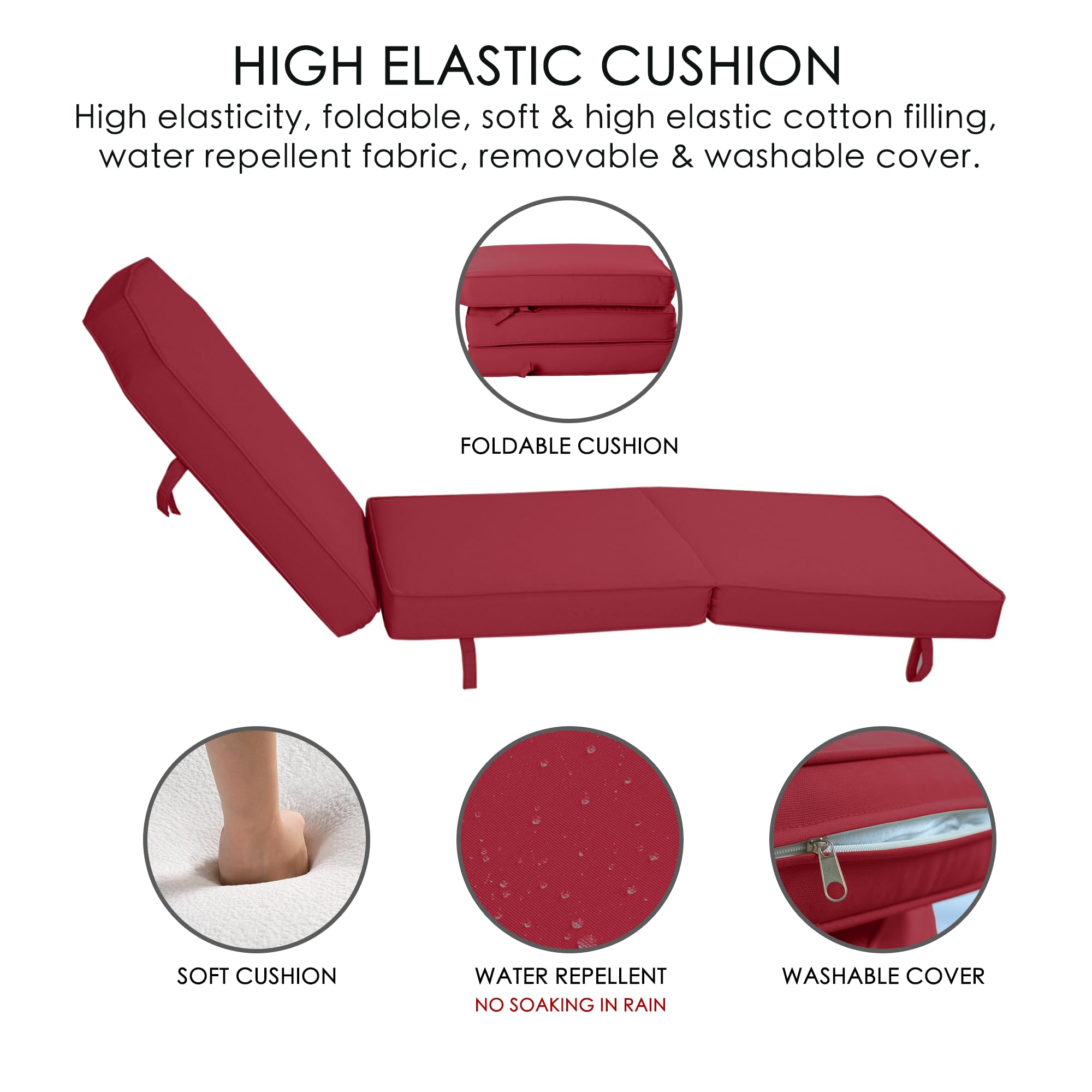 Kozyard Maya Chaise Lounge Chair - Waterproof Outdoor Patio Recliner with Adjustable Backrest, Comfortable Sunbathing Chaise for Poolside, Beach, Garden & Backyard Relaxation (Red) - Perfect for Lounging, Tanning & Outdoor Leisure