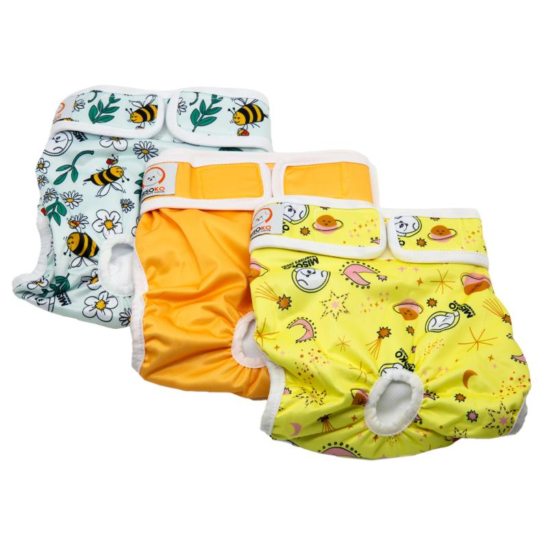 Misoko Reusable Dog Diapers for Female Dogs - Sweet Dream Washable Pet Diaper Set (3 Pack) - Perfect for Incontinence, Heat Cycles & Travel