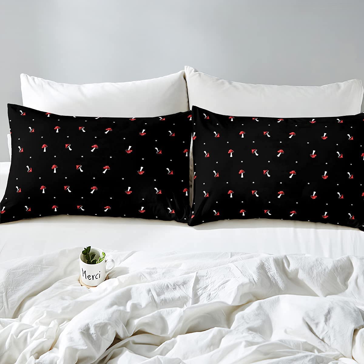 Organic Mushroom Print Twin Sheet Set for Kids - Soft Botanical Plant Bedding with 1 Flat Sheet, 1 Fitted Sheet & 1 Pillowcase - Cute Kawaii Room Decor for Girls, Boys & Teens - Perfect for Bedrooms, Dorms & Sleepovers