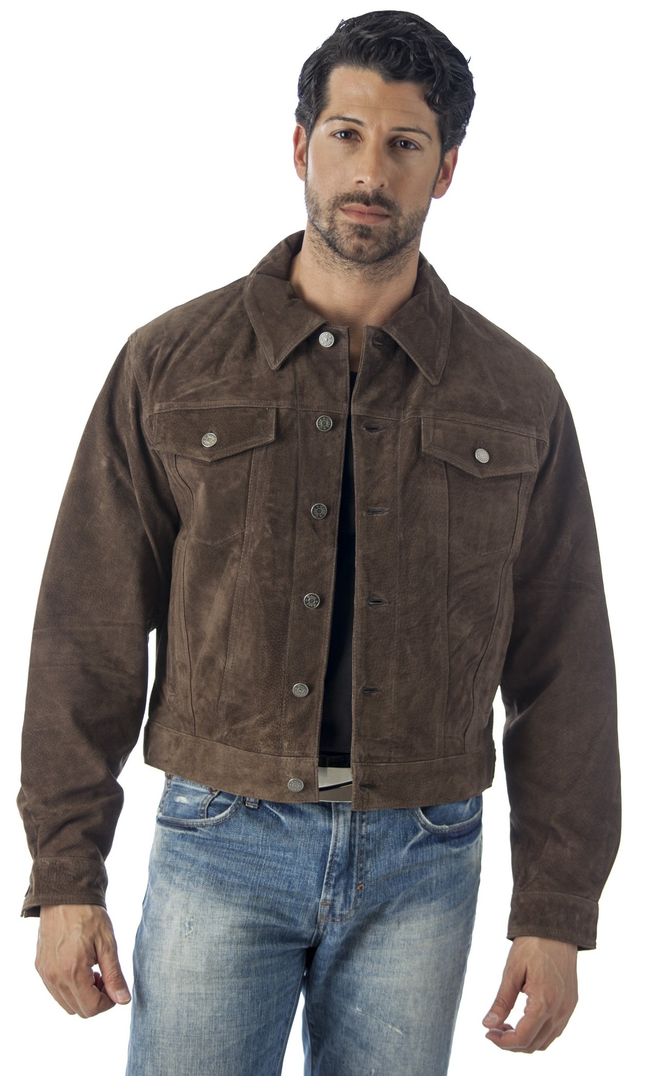 REED Men's Western Jean Style Suede Leather Shirt Jacket - Vintage Cowboy Denim Shirt for Casual Wear & Outdoor Adventures