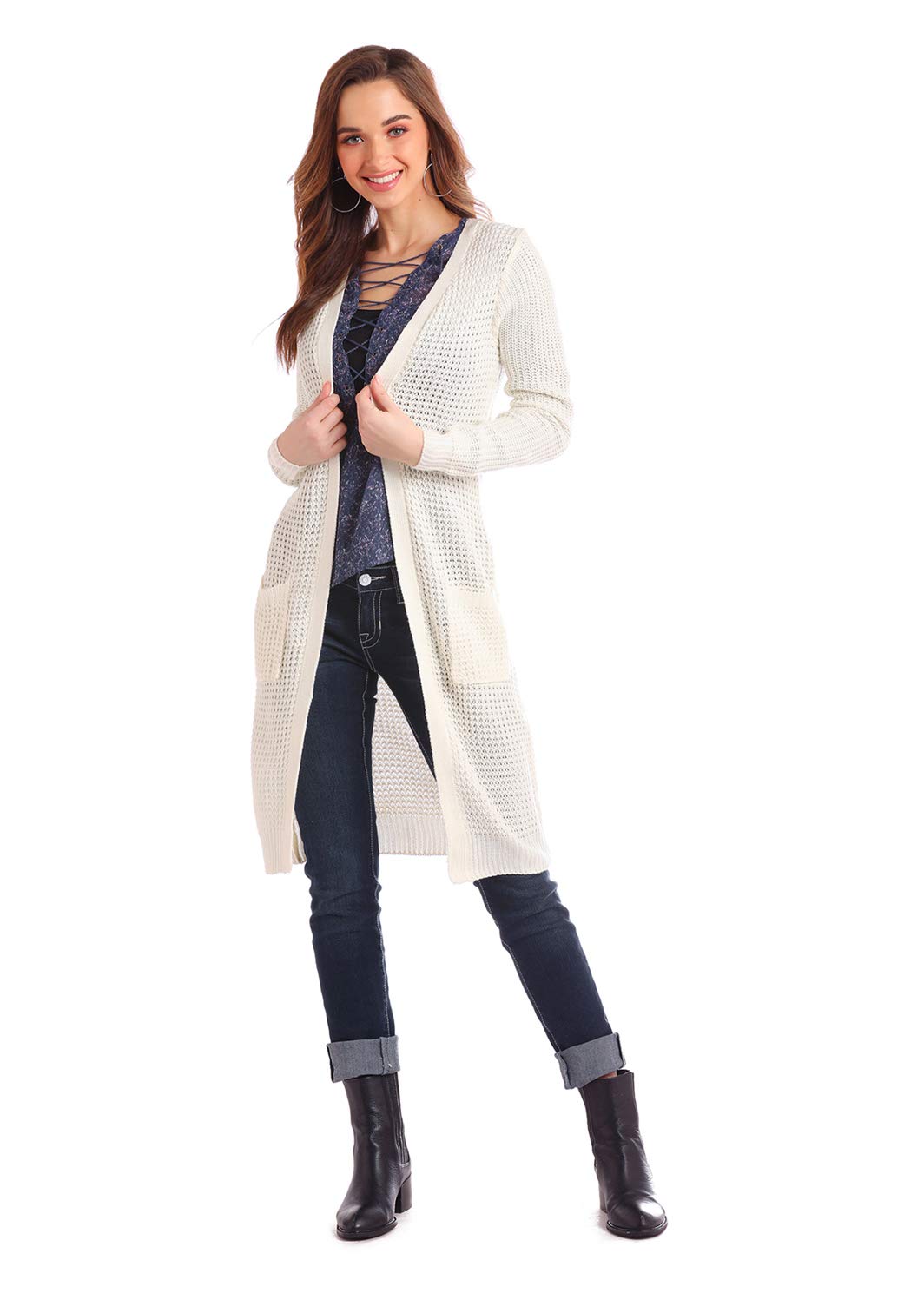 Red Label Waffle Knit Sweater Ivory - Cozy Winter Pullover for Women, Perfect for Casual Outfits & Coffee Dates
