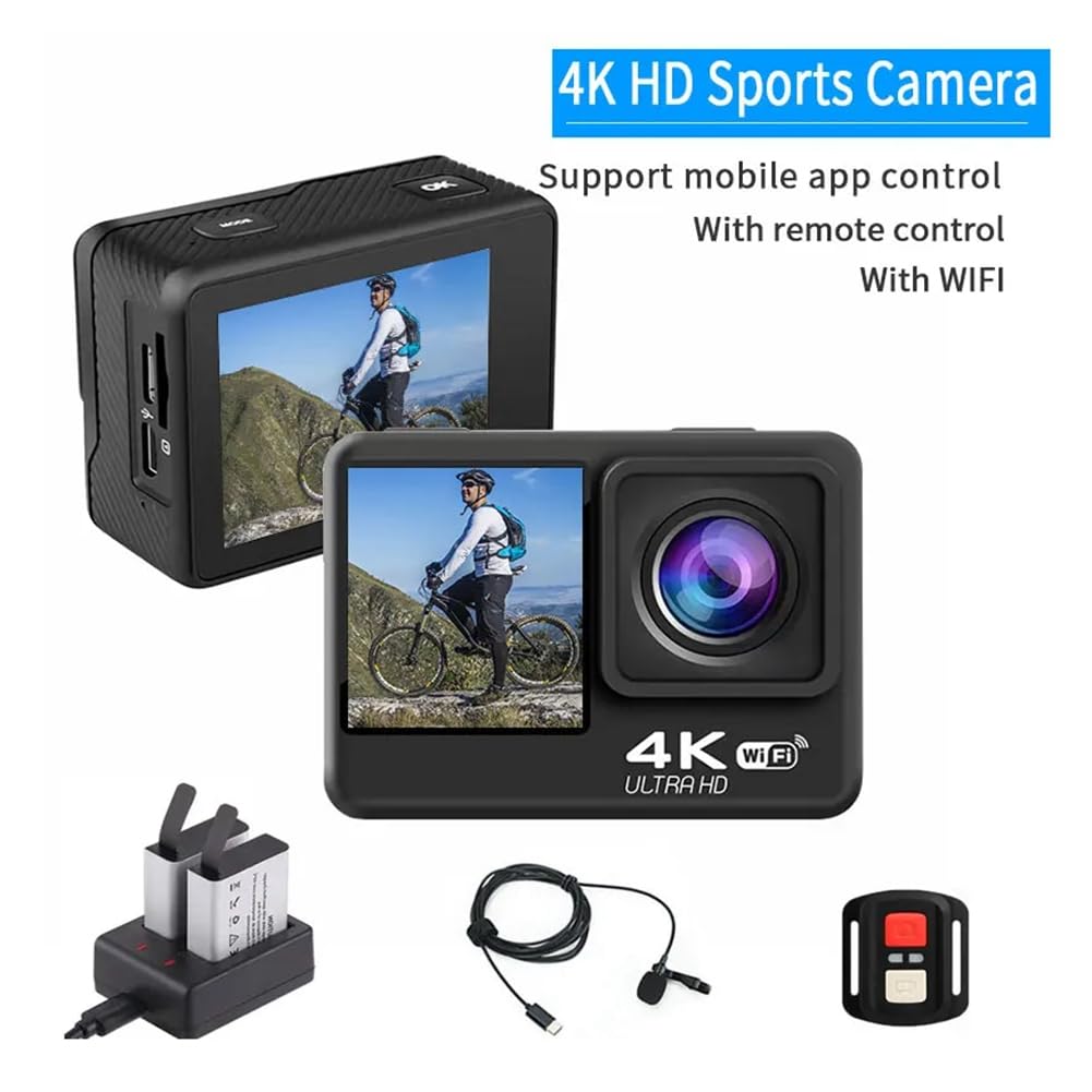 Komdndht HD 4K/30FPS Action Camera with 2.0 Inch Screen, WiFi Remote Control, Waterproof & Anti-Shake - Perfect for Outdoor Sports, Cycling, Diving, and Adventure Travel