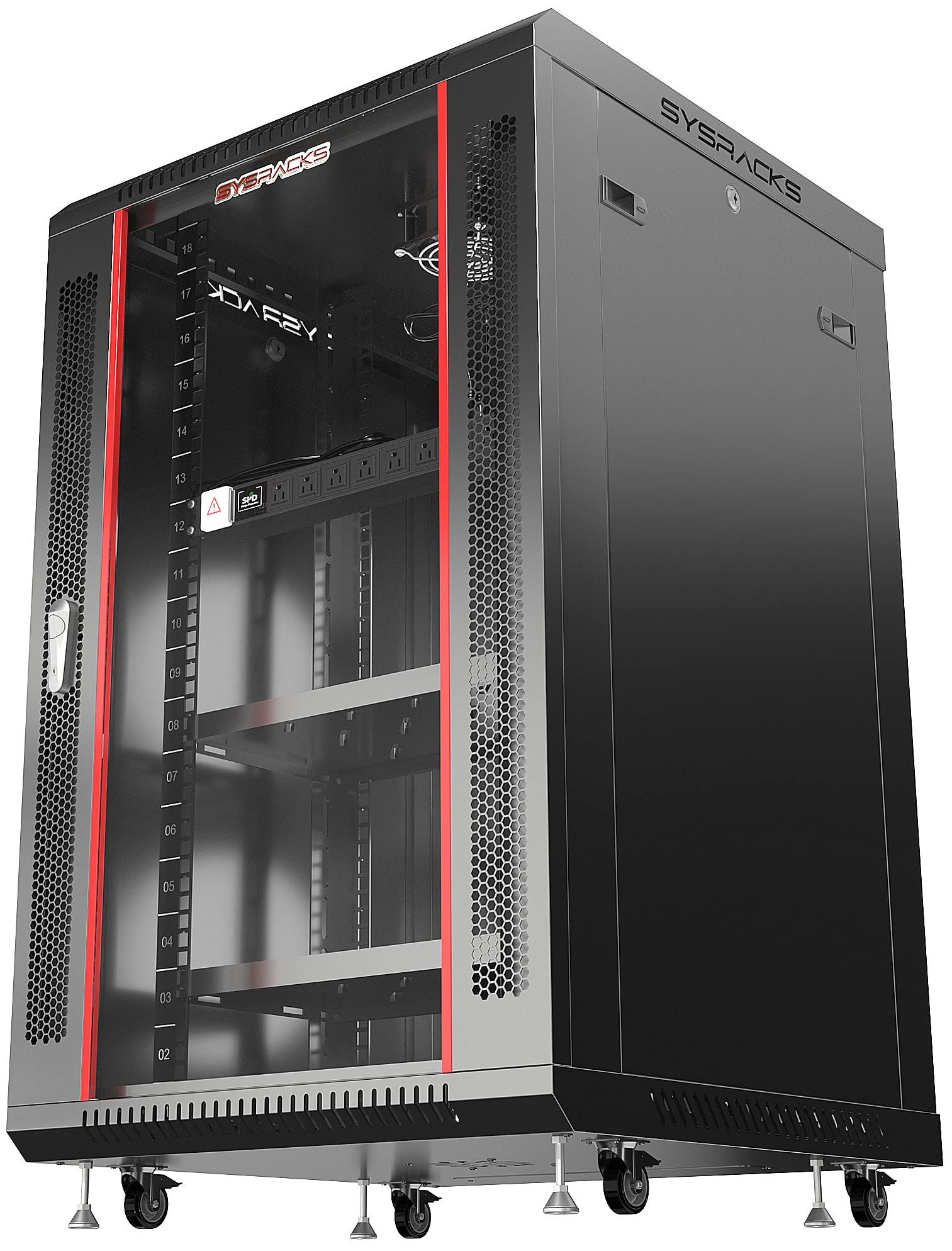 18U Wall Mount Server Rack Cabinet - 24 Inch Depth Network & AV Enclosure with Cooling Fans, Casters, PDU & Locking Door - Black Sysracks for Home Studio, Data Center & Office IT Equipment Organization