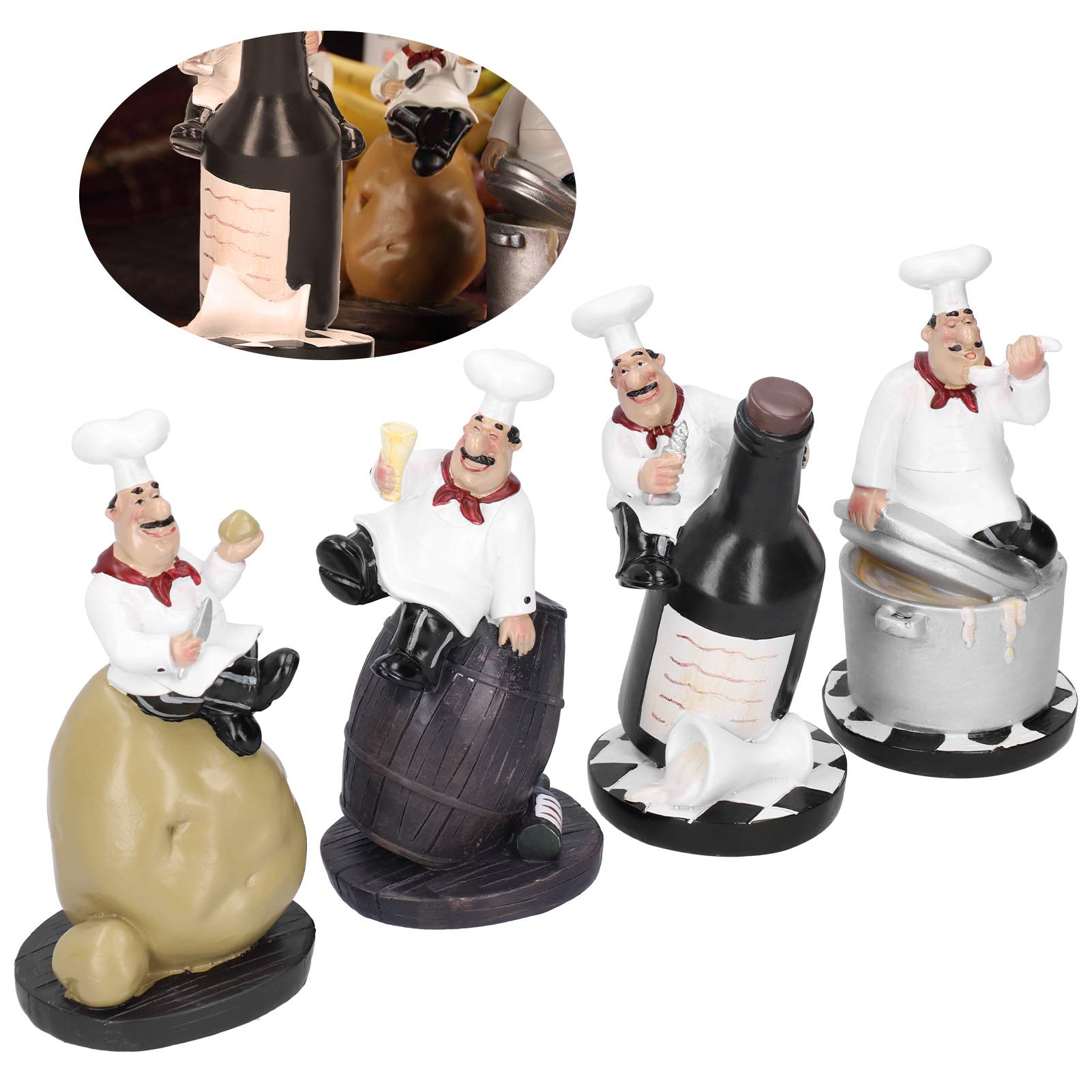 Cyrank 4pcs Italian Chef Statue - Cute Kitchen Figurines for Restaurant, Cafe, Bar & Shop Décor - Perfect for Home Kitchen, Office Desk, and Gift Ideas