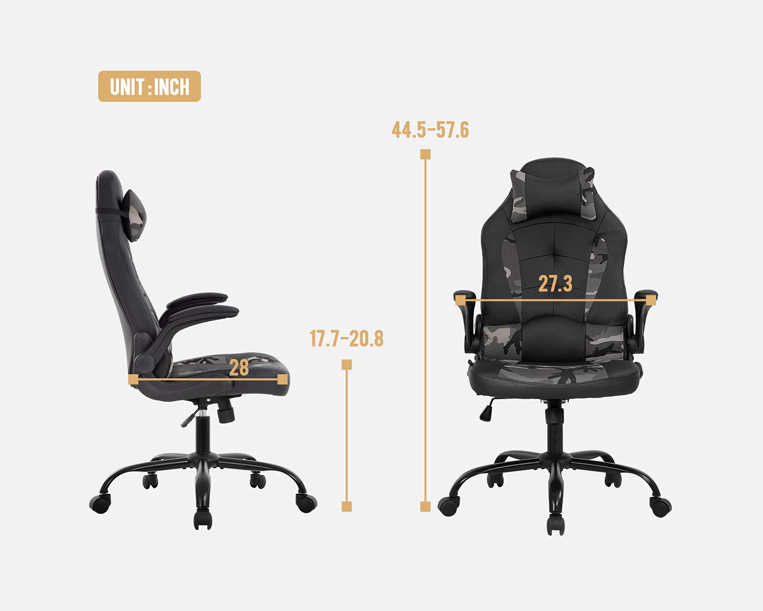 Ergonomic Gaming Chair with Headrest & Lumbar Support - High Back PU Leather PC Office Chair for Home & Work - Adjustable Armrests Racing Style Computer Desk Chair (Camo) - Perfect for Gamers, Remote Workers & Home Office Setup