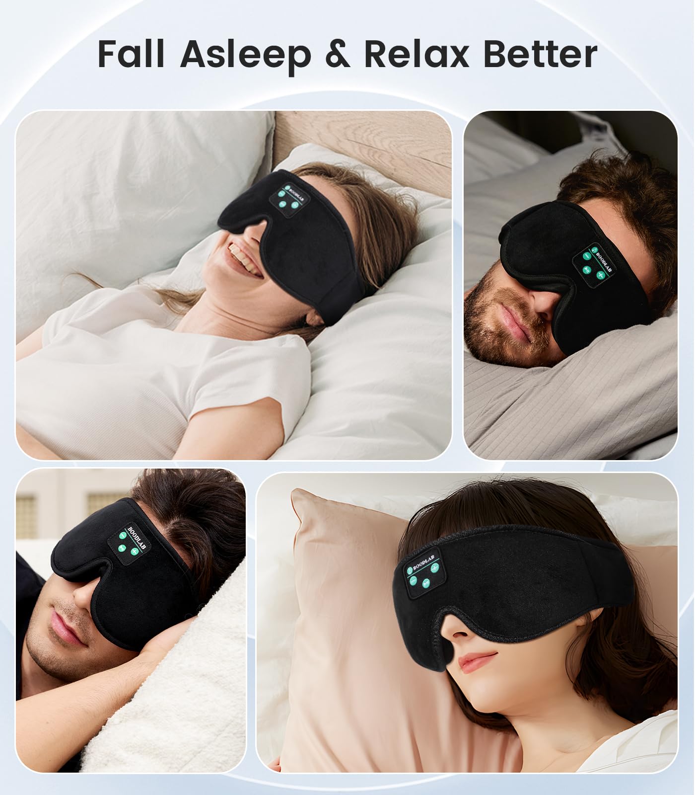Wireless Bluetooth Sleep Mask with Built-in Headphones, Adjustable Stereo Speakers & Microphone - Comfortable Eye Mask for Sleeping, Meditation & Travel - Perfect Gift for Women, Men & Insomnia Relief