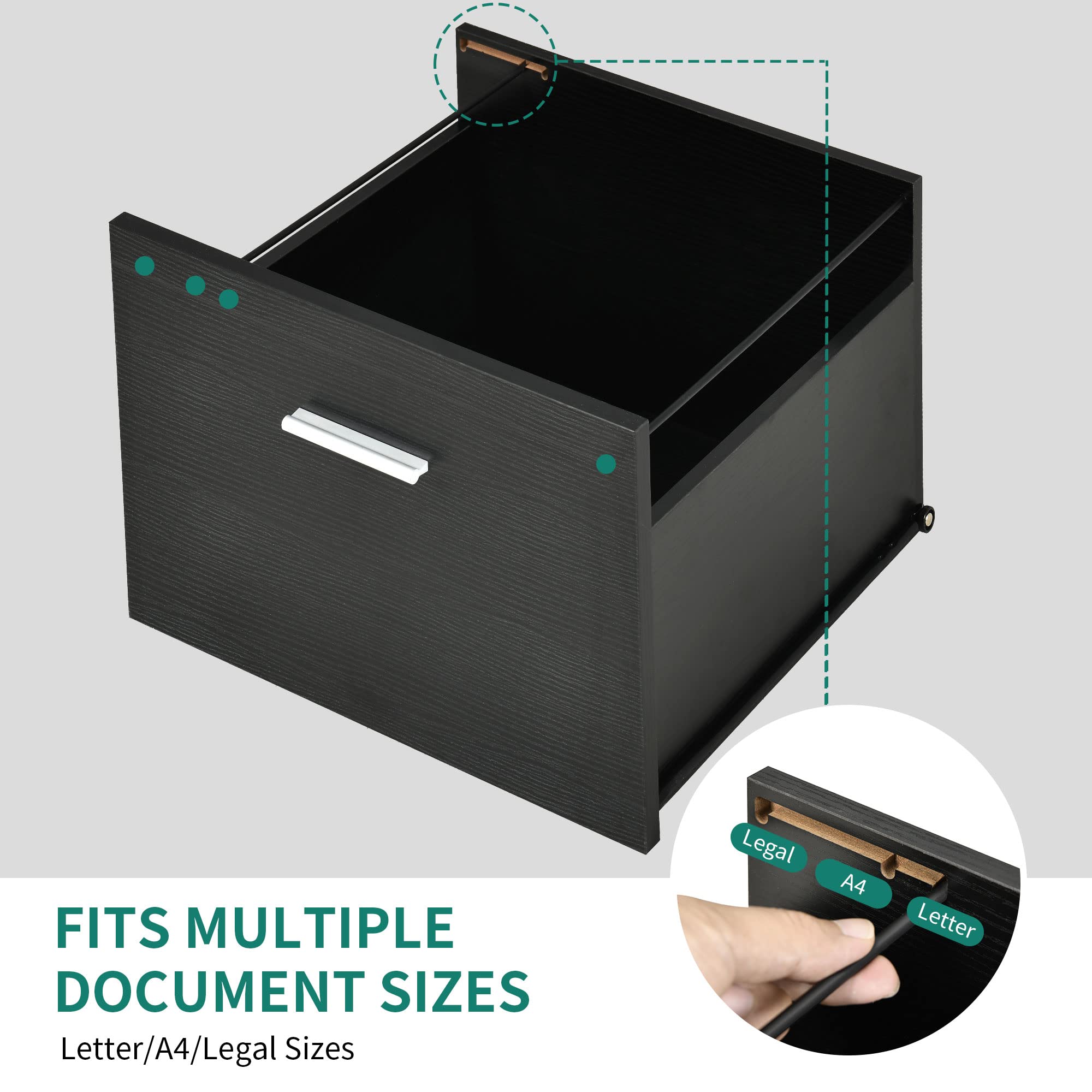 YITAHOME Black File Cabinet with USB Charging Station - Mobile Lateral Filing Cabinet with Lock for Home Office, Printer Stand with Open Storage Shelf - Perfect for Home Office Organization & Workspace Storage