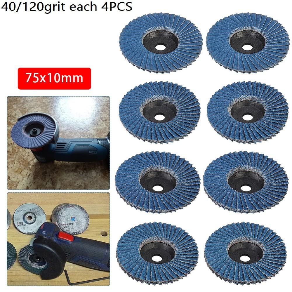 8-Piece 3-Inch Flat Flap Polishing Pad Kit - 75mm Sanding Discs & Grinding Wheels for Angle Grinders | Metal Polishing, Wood Sanding & Surface Restoration