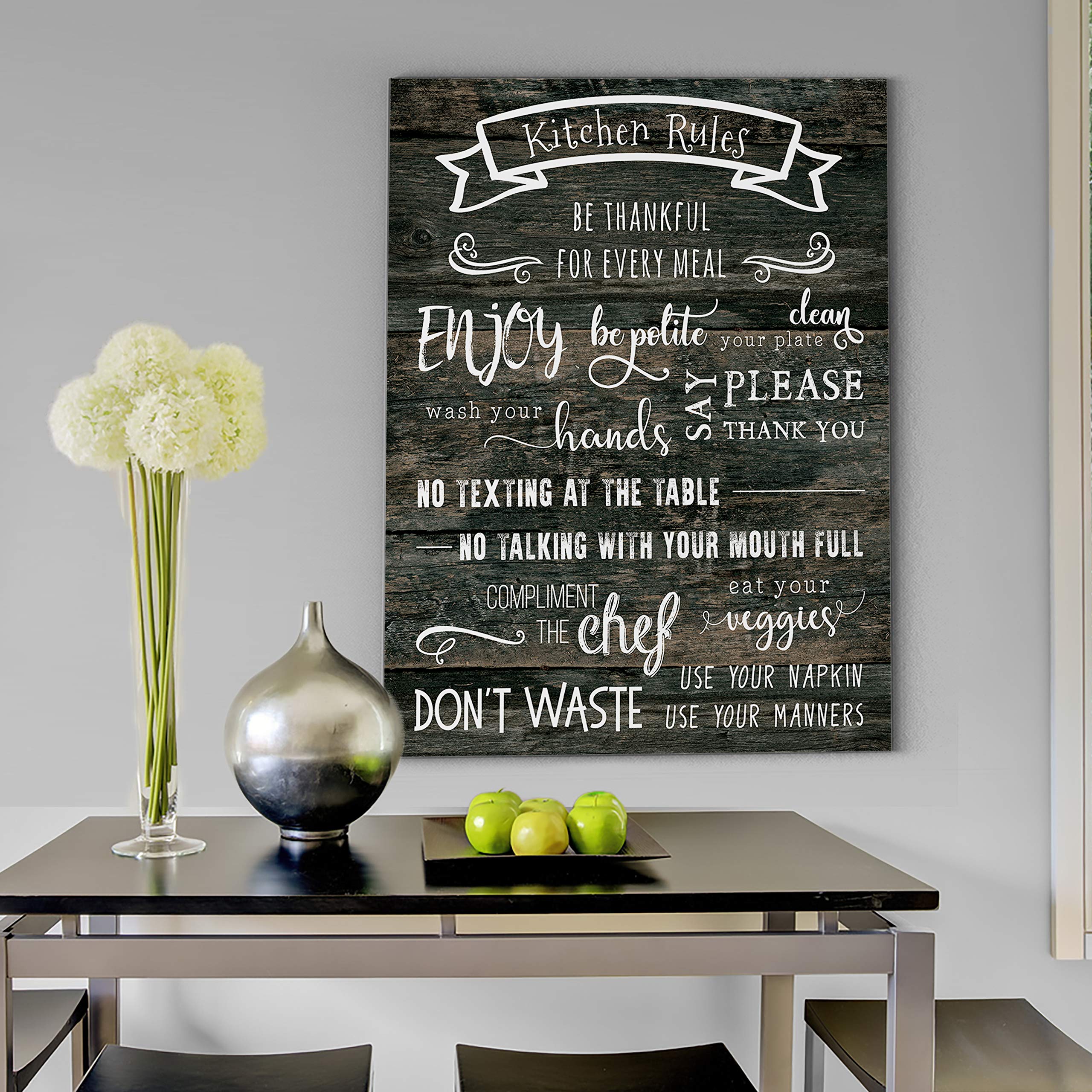 Kitchen Rules II Gallery Wrapped Canvas Wall Art - Modern Home Decor for Kitchen, Dining Room & Office - Perfect Housewarming Gift