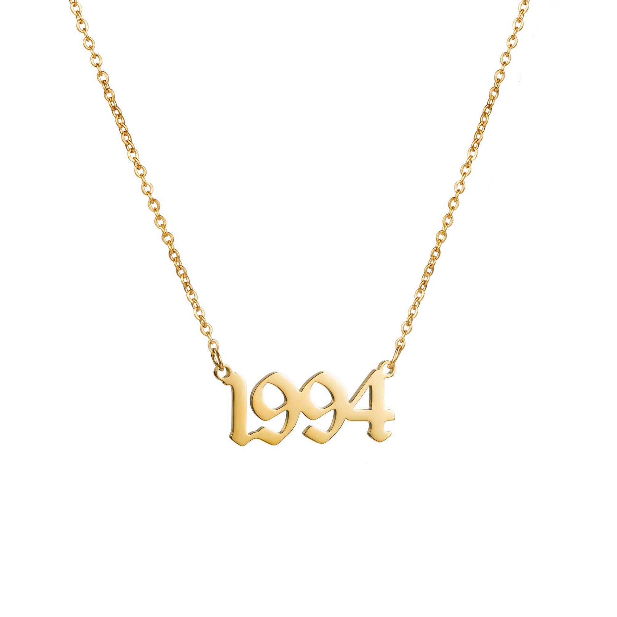 JIAHATE Initial Birth Year Necklace for Women & Men - Stainless Steel Old English Font Pendant with Chain - Perfect for Birthday Gifts, Friendship Jewelry & Anniversary Presents