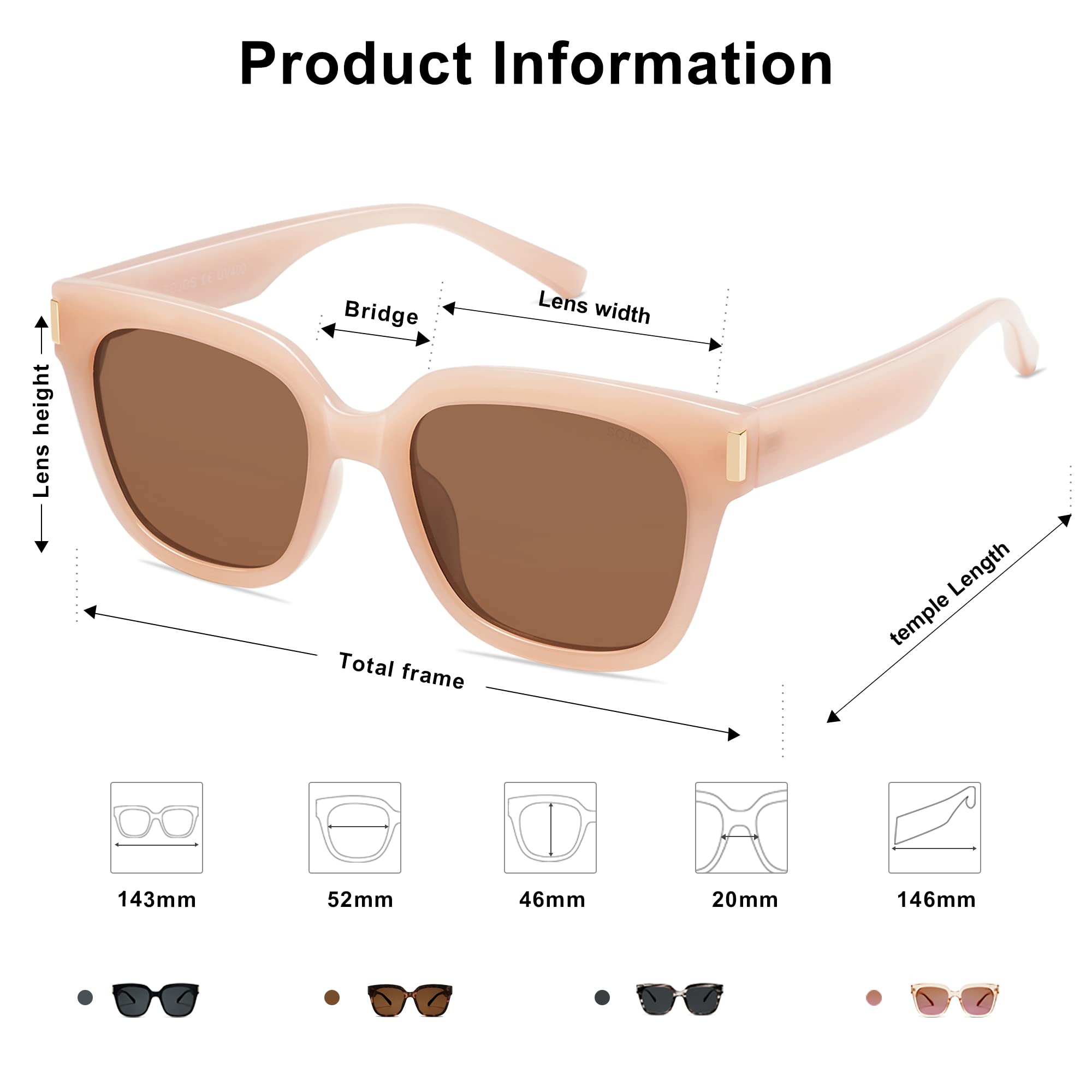 SOJOS Classic Polarized Square Frame Sunglasses for Women & Men - UV Protection Trendy Unisex Shades SJ2149 | Perfect for Driving, Beach & Outdoor Activities
