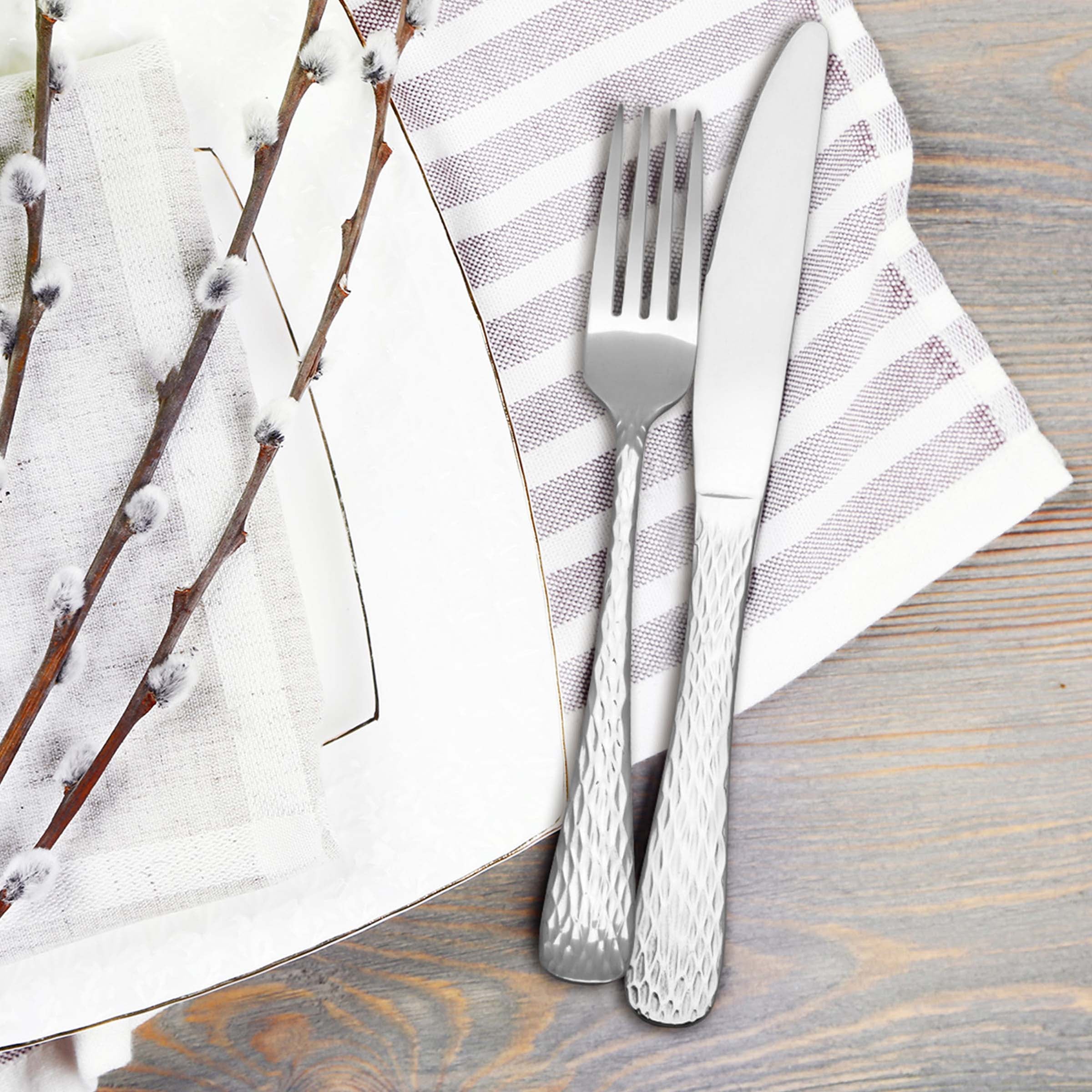 Melody Hammered 20-Piece Stainless Steel Flatware Set - Elegant Dining Cutlery for Everyday Use, Dinner Parties & Wedding Gifts