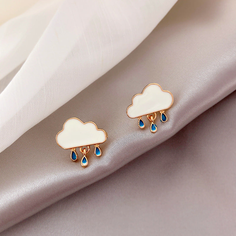 Tiny Cloud Raindrop Stud Earrings | Sterling Silver Minimalist Jewelry | HE3748 | Perfect for Everyday Wear & Gift Giving