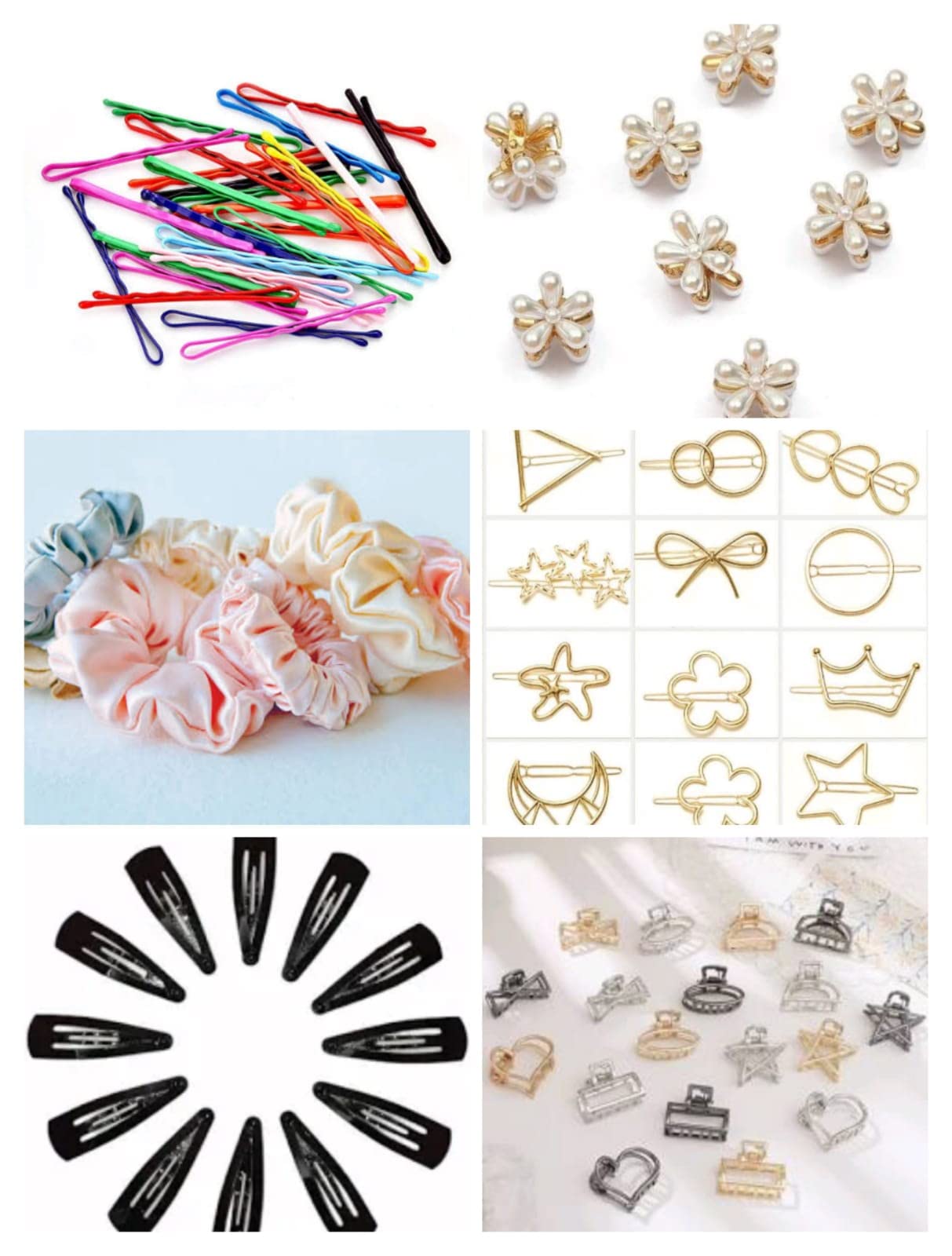 Snowpearl 36-Piece Hair Accessories Set - Mini Flower Metal Clips, Medium Metal Clutchers, Gold Hair Clips, Tic Tic Clips, Satin Scrunchies & Colorful Bobby Pins | Perfect for School, Work, Parties & Everyday Styling