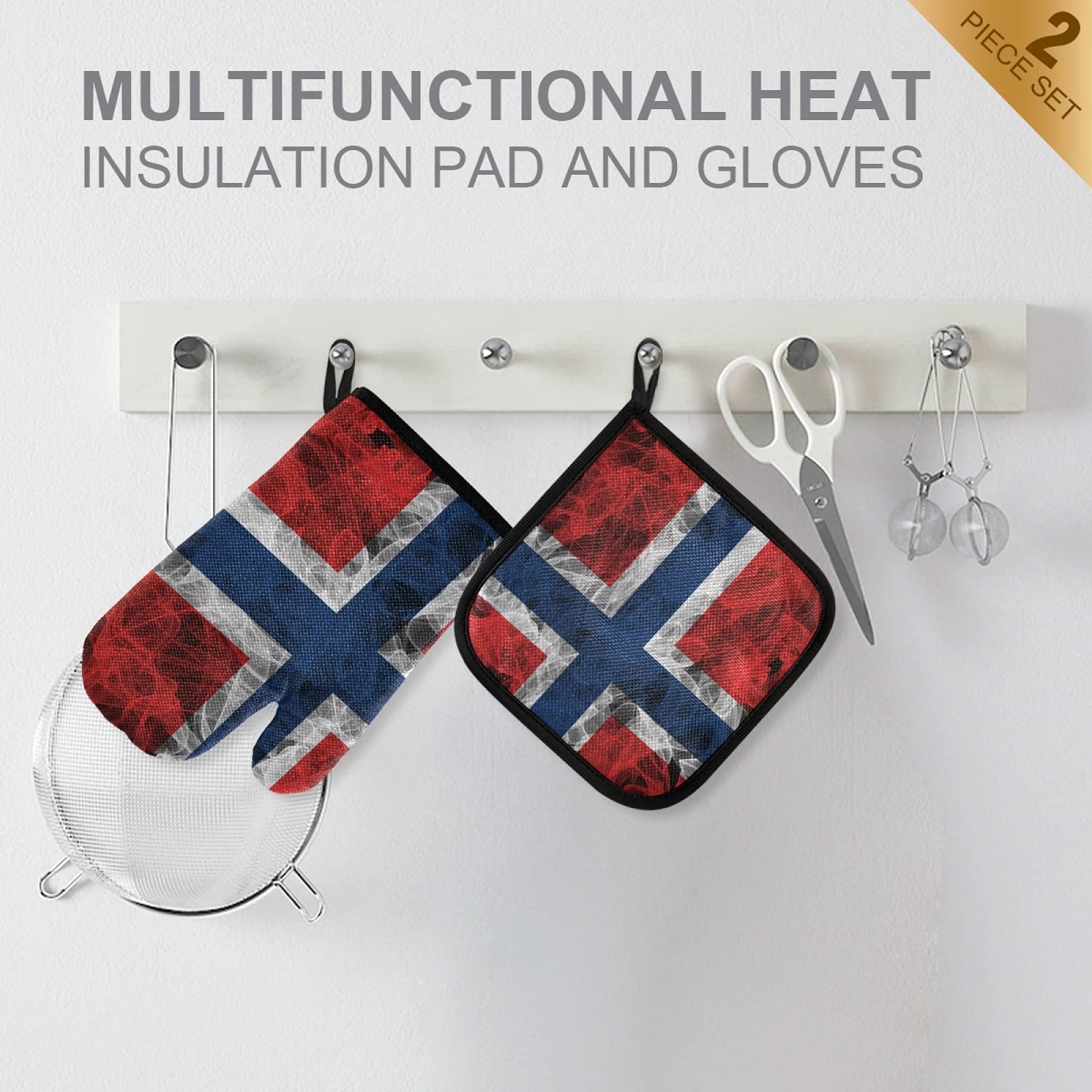 Heat Resistant Norway Flag Oven Mitts & Pot Holders Set - Kitchen Gloves for Cooking, Baking, Grilling & Microwave Use - Perfect for Holiday Baking, BBQ Parties & Home Kitchen Safety