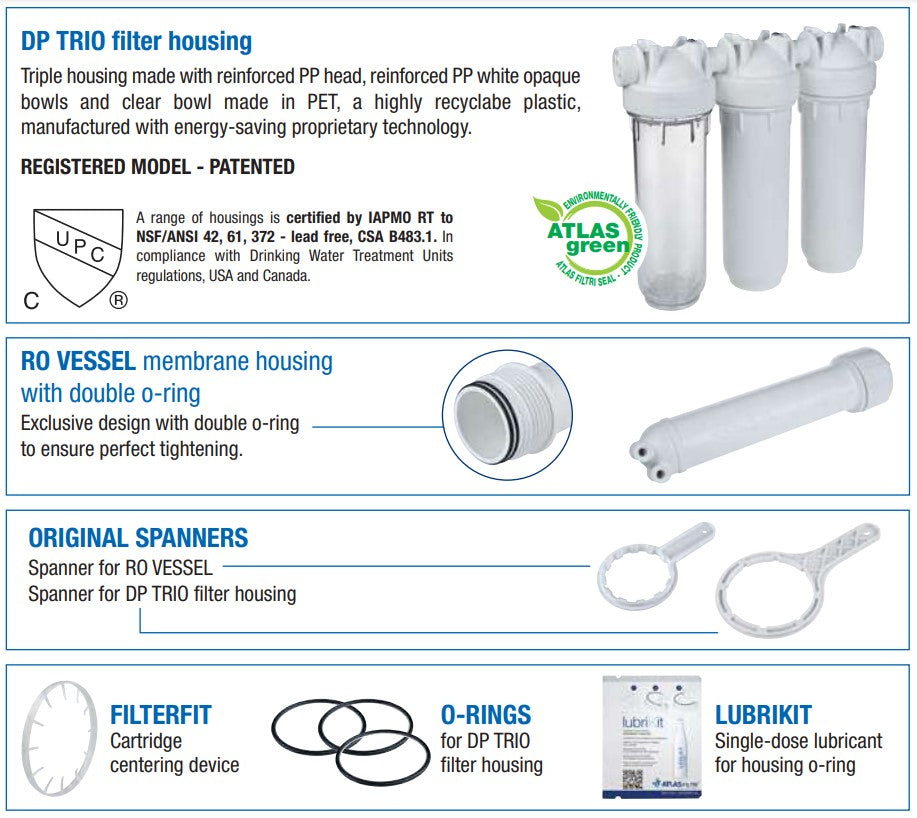 Atlas Filtri 6-Stage Reverse Osmosis Under Sink Water Filtration System with Drinking Faucet & 16L Pressure Tank - Pure Water for Home, Office & RV Use