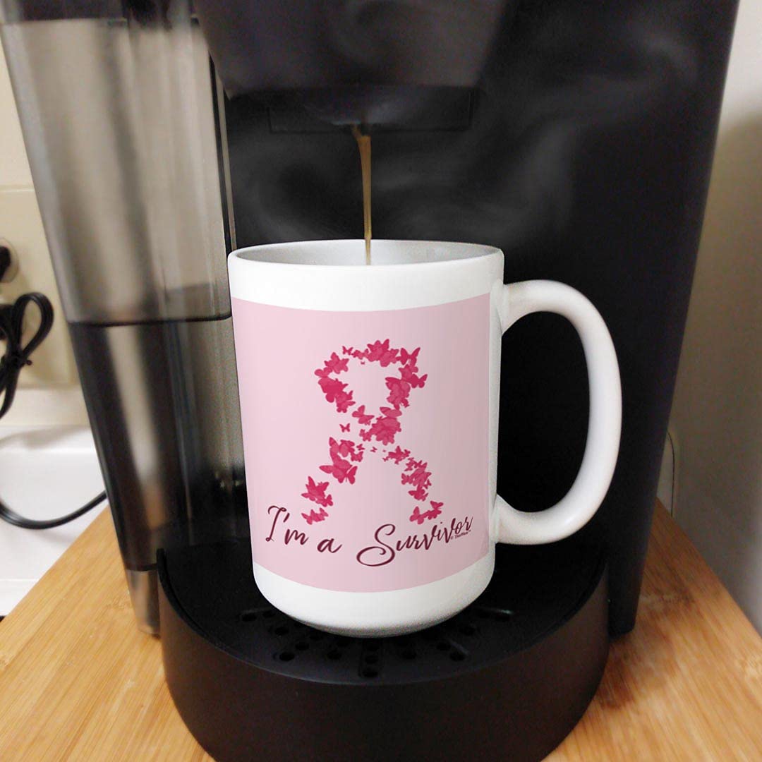 Breast Cancer Survivor Gifts for Women - Inspirational 'I'm A Survivor' 15oz Ceramic Coffee Mug with Handle & Pink Ribbon - Perfect for Survivor Celebrations, Chemo Support & Daily Motivation