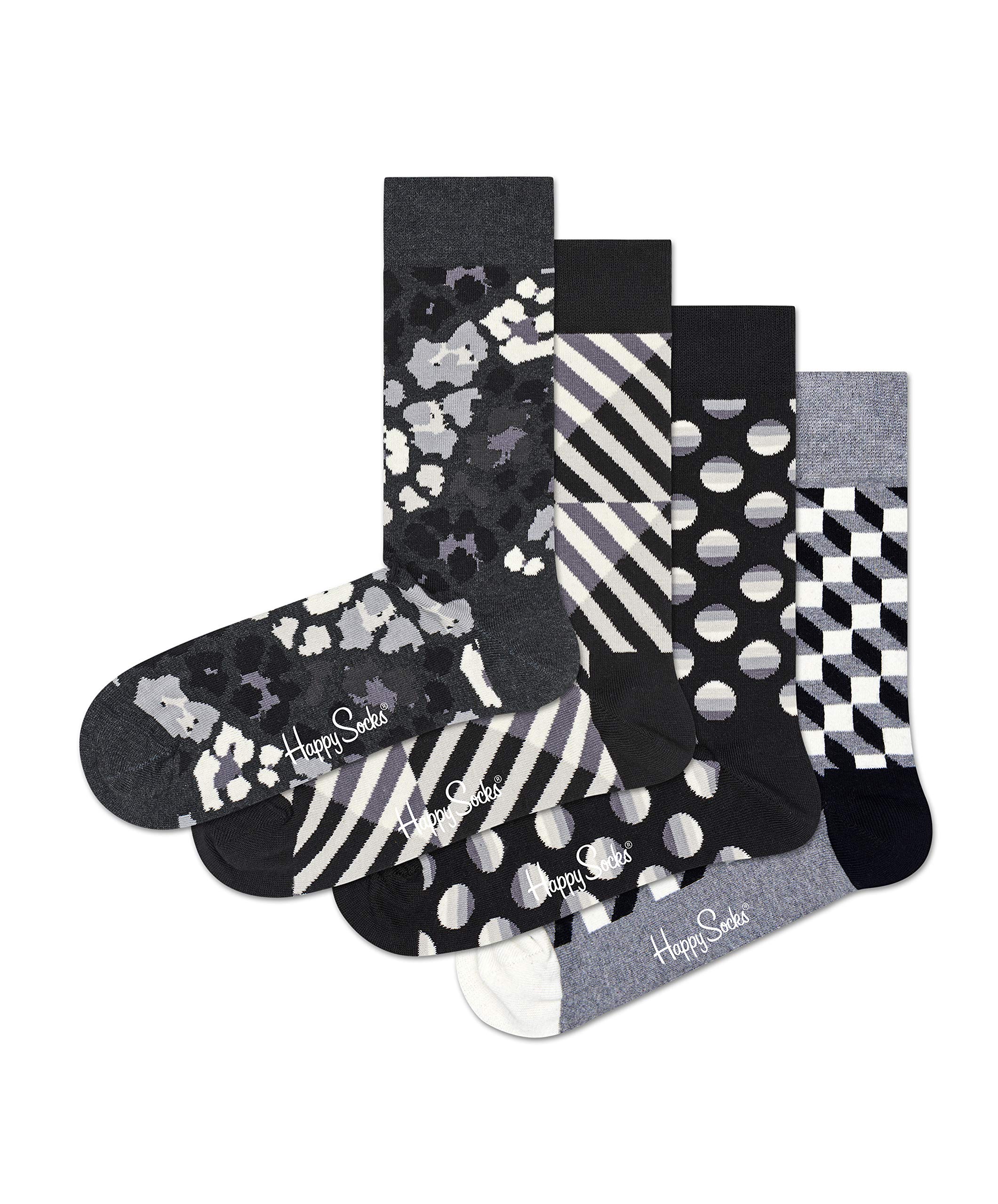 Happy Socks for Men - Premium Black & White Patterned Socks Gift Box Set (3 Pairs) - Perfect for Holidays, Birthdays & Corporate Gifts