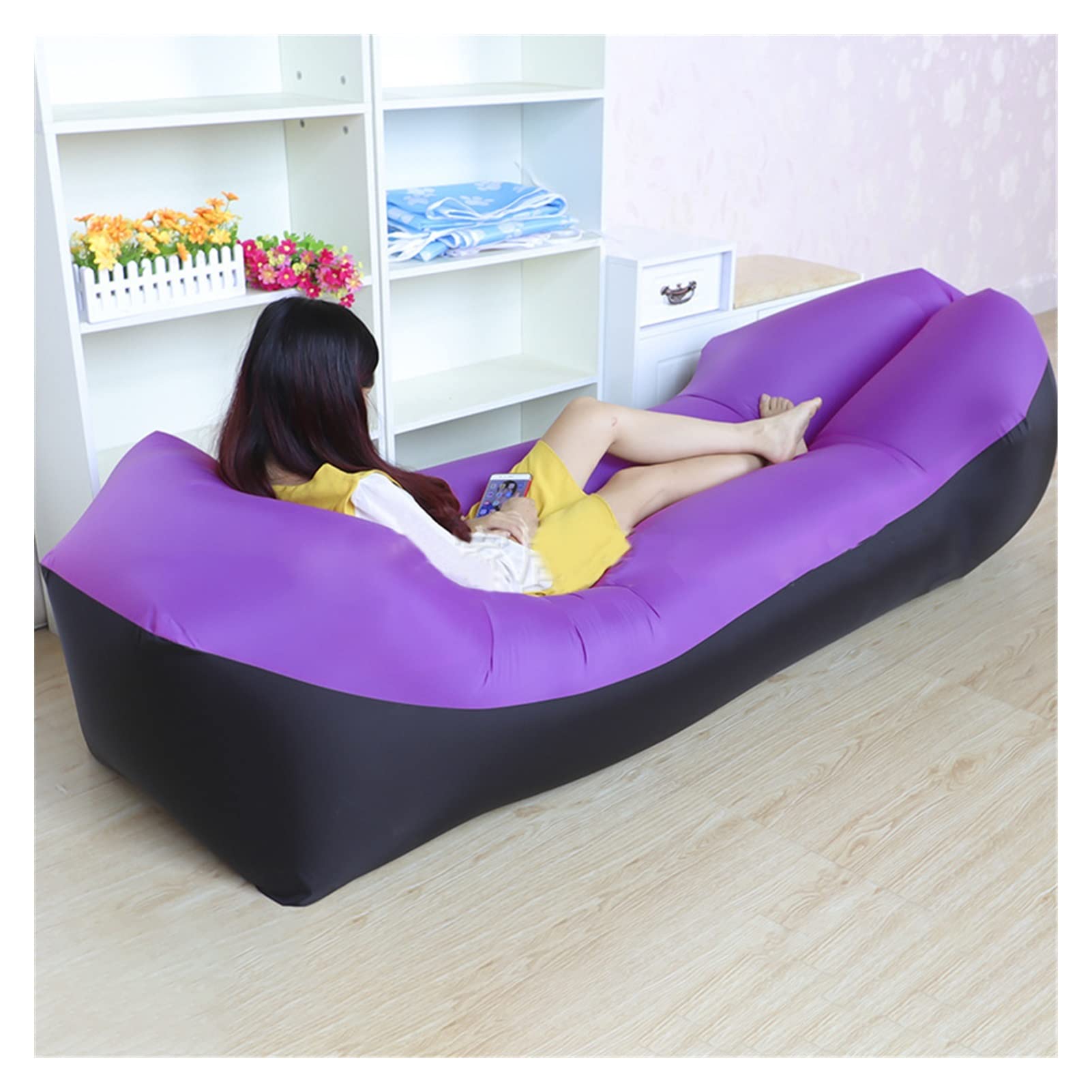**Glaceon Inflatable Mattress - Self-Inflating Sofa Bed, Portable Air Mattress for Camping, Beach, Travel & Home Use - Lightweight & Compact - Purple Black**    *(Perfect for Outdoor Adventures, Poolside Lounging, Guest Sleepovers & Backpacking Trips!)*