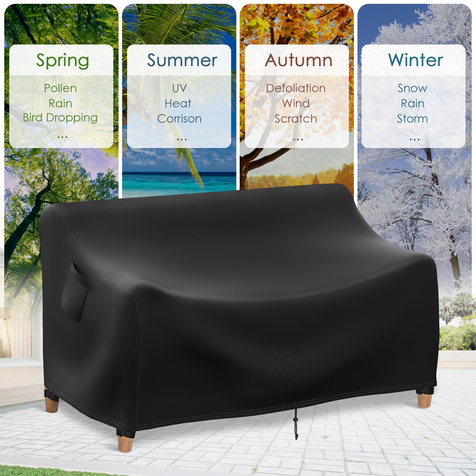 Heavy Duty 900D Waterproof Outdoor Furniture Cover - Patio Sofa Loveseat 2-Seater Bench Table Protector with Air Vents & Handles (58