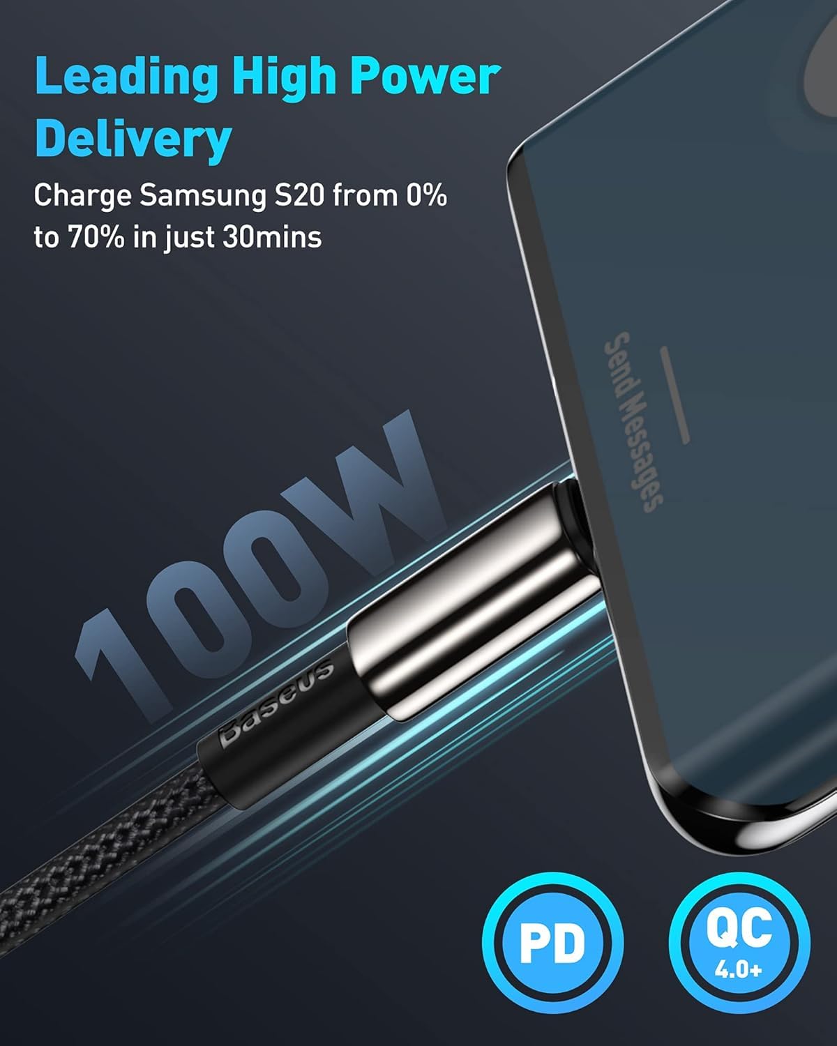 Baseus 100W USB C to USB C Fast Charging Cable - 5A PD QC 4.0, Durable Nylon Braided & Zinc Alloy Connector - Compatible with iPhone 16/15 Pro Max, MacBook, iPad Pro, Samsung Galaxy S23/S22 (10ft) - Perfect for Home, Office & Travel Charging