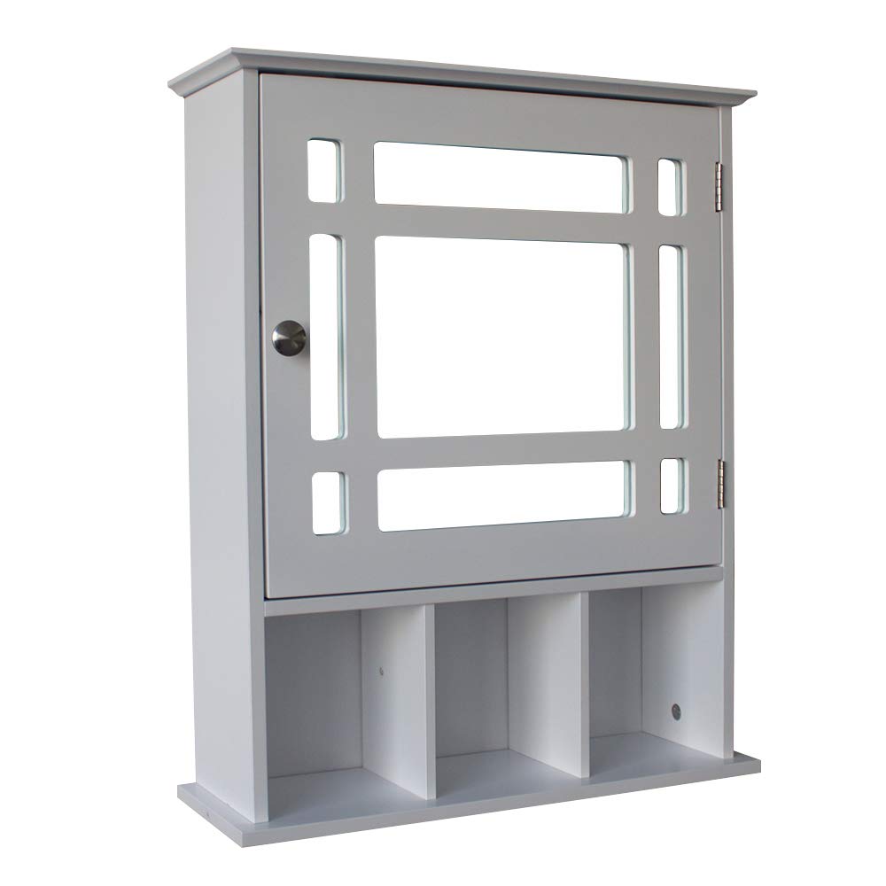 3-Tier Wooden Bathroom Medicine Cabinet with Glass Mirror Door - White Wall Mounted Storage Organizer for Bath Essentials, Makeup & Toiletries | Perfect for Small Bathrooms, Vanities & Powder Rooms