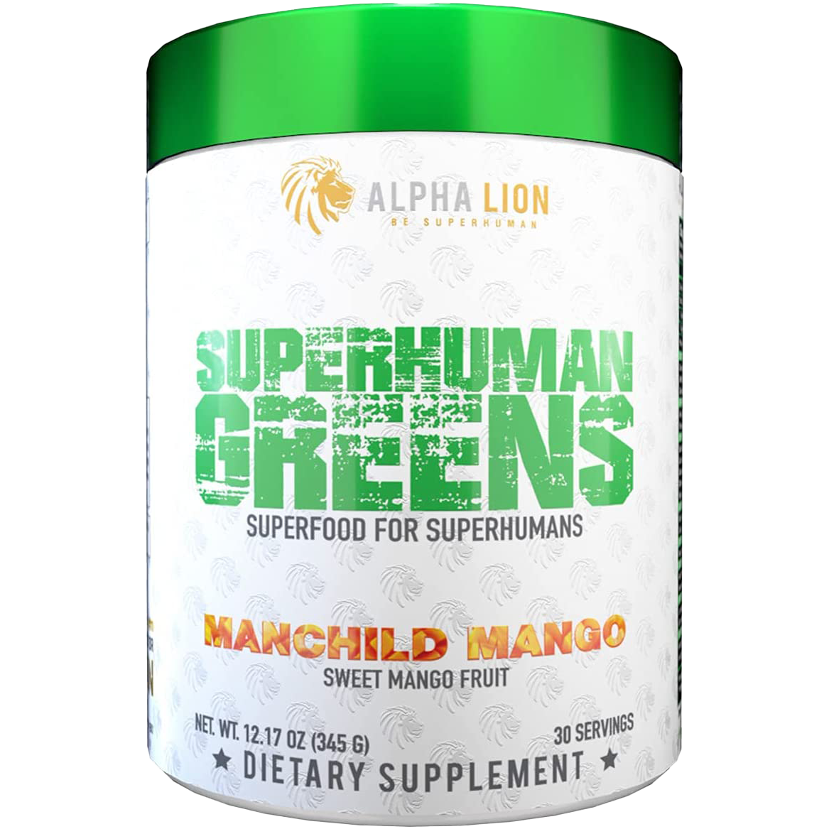 Alpha Lion SuperHuman Greens 345g - Premium Superfood Powder with Manchild Mango Flavor for Men's Health & Energy Boost - Perfect for Post-Workout Recovery & Daily Nutrition Support