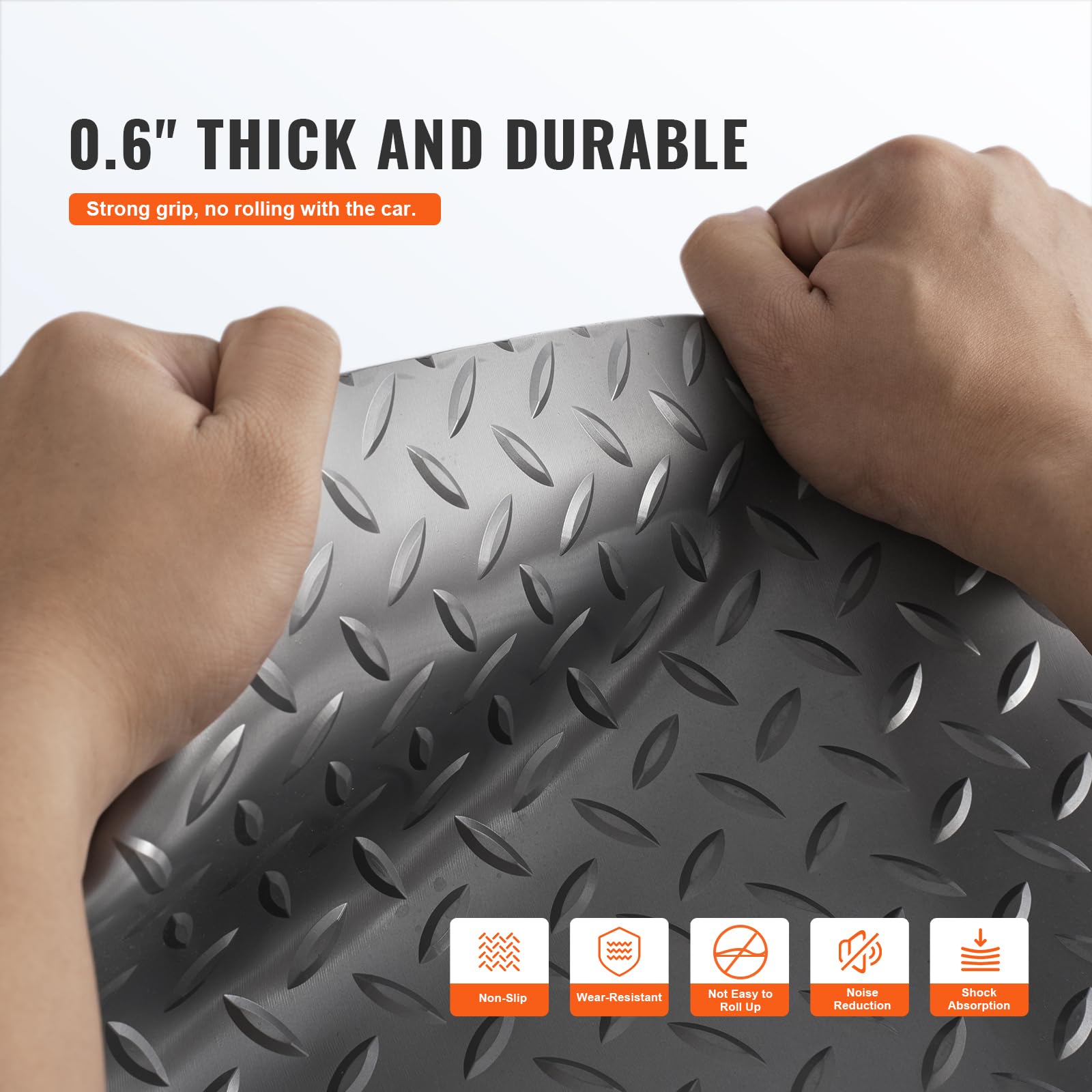VEVOR 19 x 4.9 FT PVC Garage Floor Mat with Non-Slip Diamond Texture - 93.65 sq.ft Coverage - Heavy Duty Garage Flooring Roll for Cars, Gyms, Boats & Trailers - Gray - Perfect for Workshop Protection & Vehicle Parking