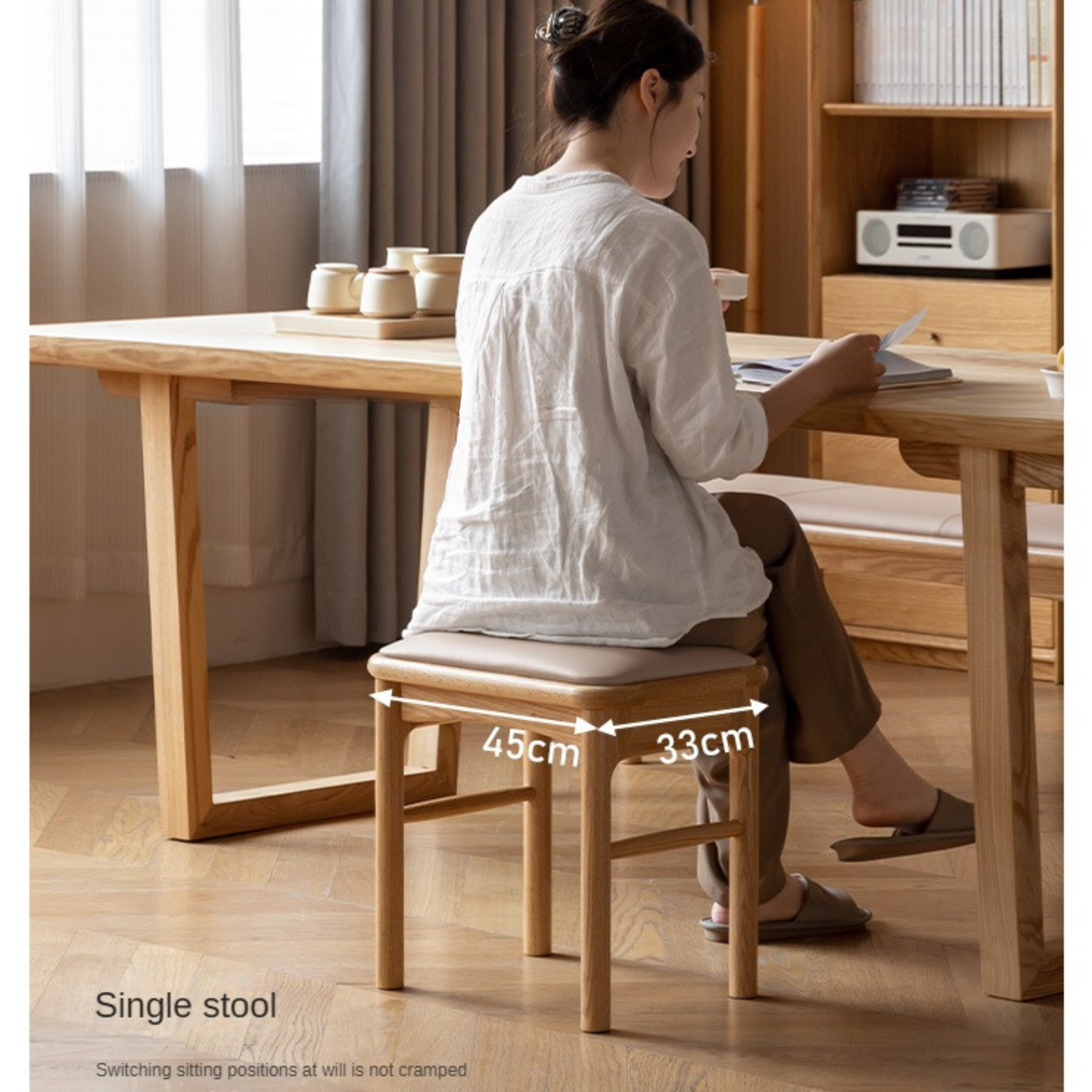 Solid Oak Wood Modern Soft Tea Stool - Comfortable & Stylish Footrest Ottoman for Living Room, Bedroom, or Tea Ceremony