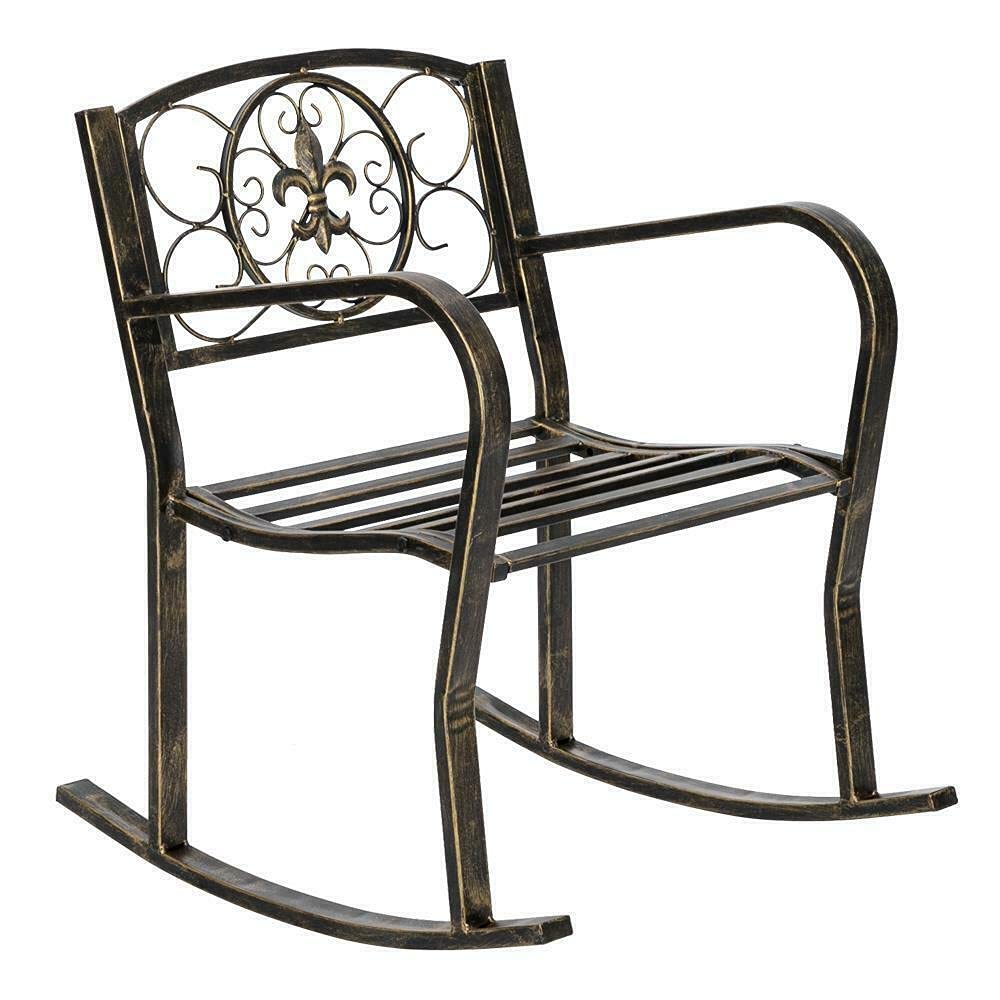 Vintage Cast Iron Rocking Chair with Fleur-de-Lis Design - Indoor/Outdoor Patio, Balcony, Porch & Garden Rocker - Perfect for Relaxing, Reading & Outdoor Lounging