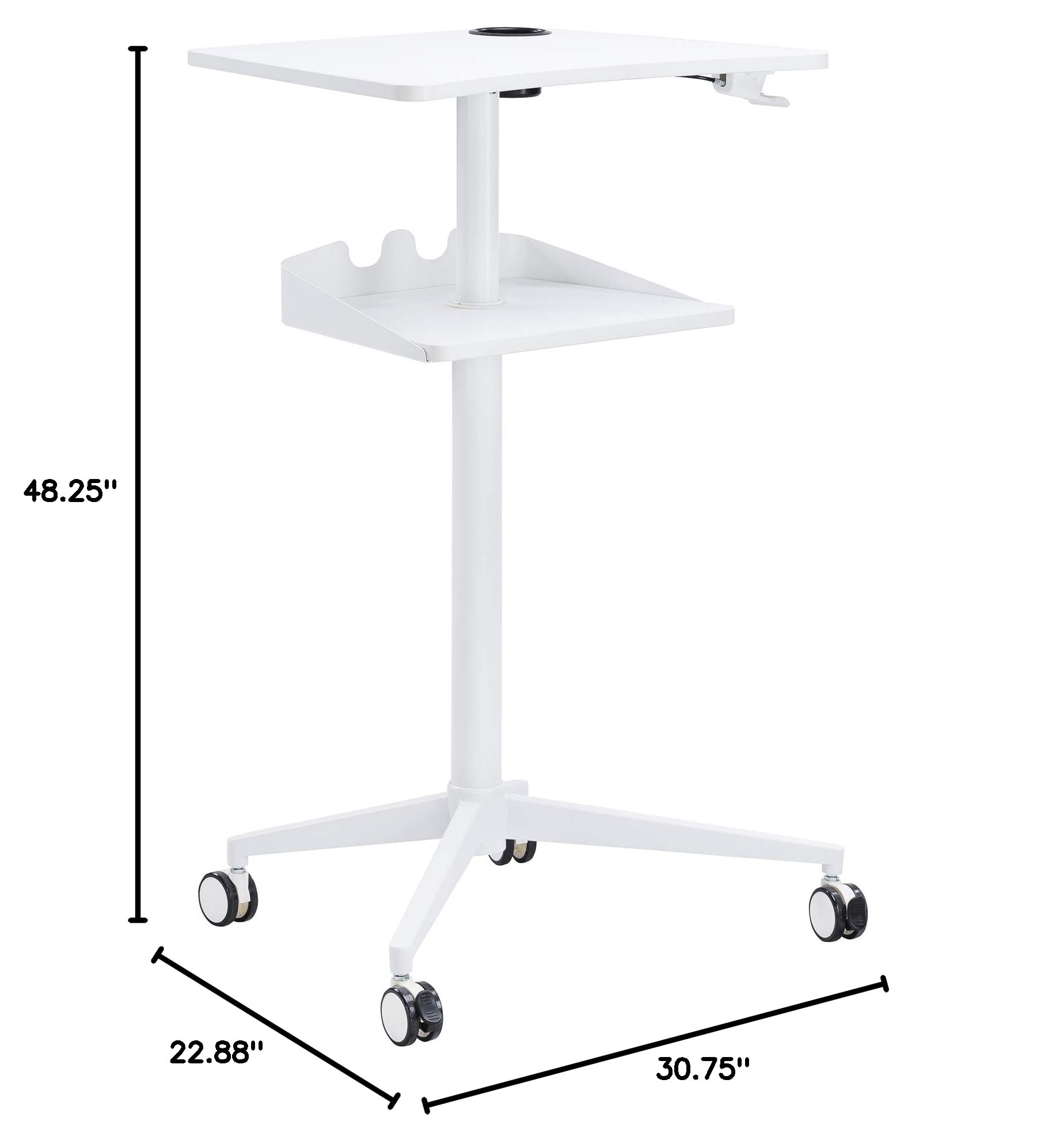 Safco 1944WH VUM Adjustable Mobile Laptop Stand, Pneumatic Height-Adjustable Computer Cart, 22.875