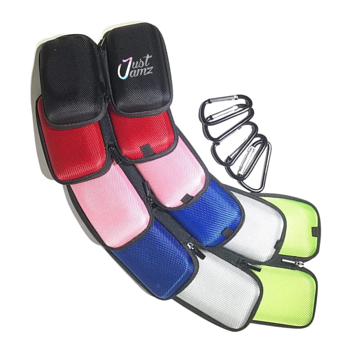 5 Pack Rectangle Earbuds Case - Protective Earphone Storage Pouch with Carabiner Clip (Pink, Blue, Black, Red, Green) | Multi-Functional Carrying Case for AirPods, Galaxy Buds & Wireless Earbuds | Travel, Gym & Outdoor Use
