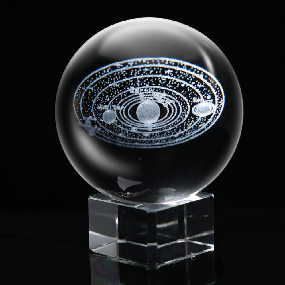 Engraved Solar System Crystal Ball - 3D Miniature Planets Model, 6CM Galaxy Globe, 3D Quartz Glass Ball - Perfect for Home Decor, Science Education & Gift Giving | Transparent Space-Themed Decoration for Desk, Office or Classroom
