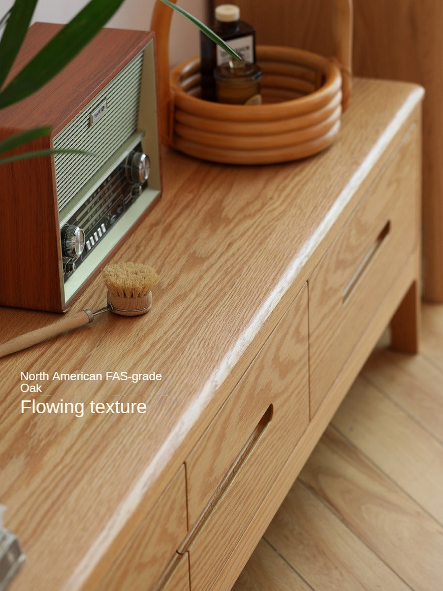 Solid Oak Wood TV Stand with 4 Drawers - Sturdy Media Console for Living Room, Bedroom & Home Theater Storage