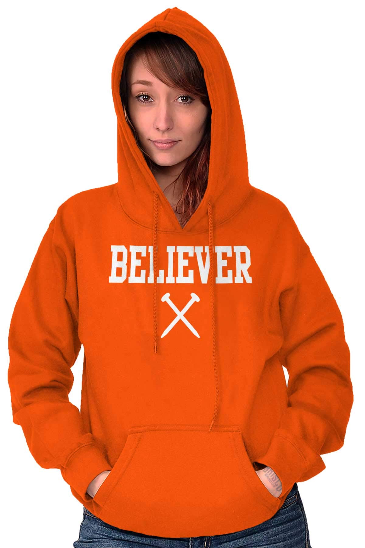 Classic Teaze Believer Nails Cross Christian Hoodie Sweatshirt for Women & Men - Religious Apparel for Church, Worship & Everyday Faith Wear