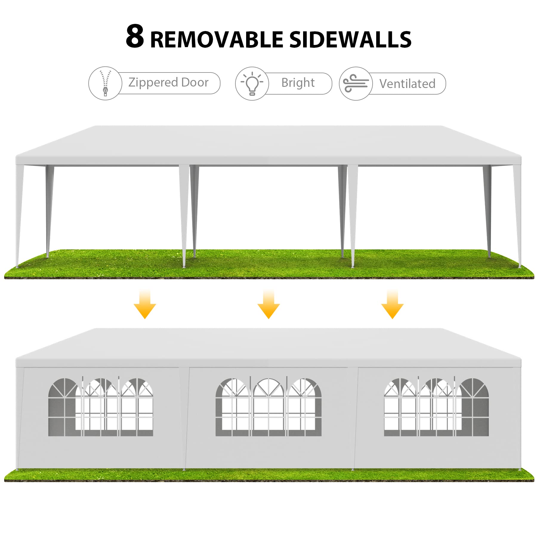 10x30 Heavy Duty Waterproof Party Tent - Outdoor Wedding Canopy with Removable Sidewalls - White Gazebo Shelter for BBQ, Events & Parties - Perfect for Backyard Gatherings, Festivals & Commercial Use