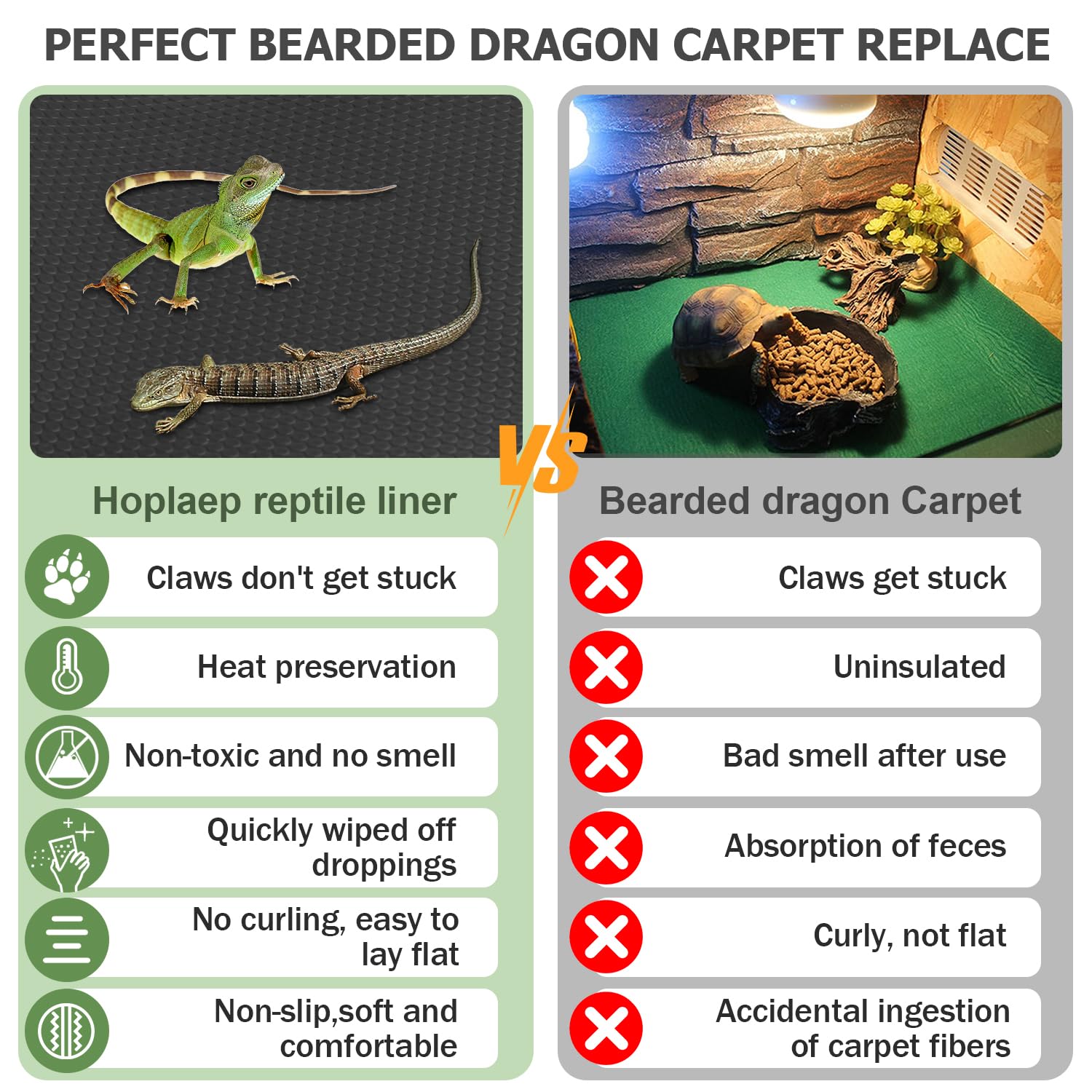 Premium Reptile Tank Accessories Set - Leopard Gecko & Bearded Dragon Terrarium Decor with Soft Pet Cushions & Black Carpet Substrate for Lizards, Iguanas, Snakes, Tortoises - Ideal for Reptile Habitat Setup & Tank Enrichment