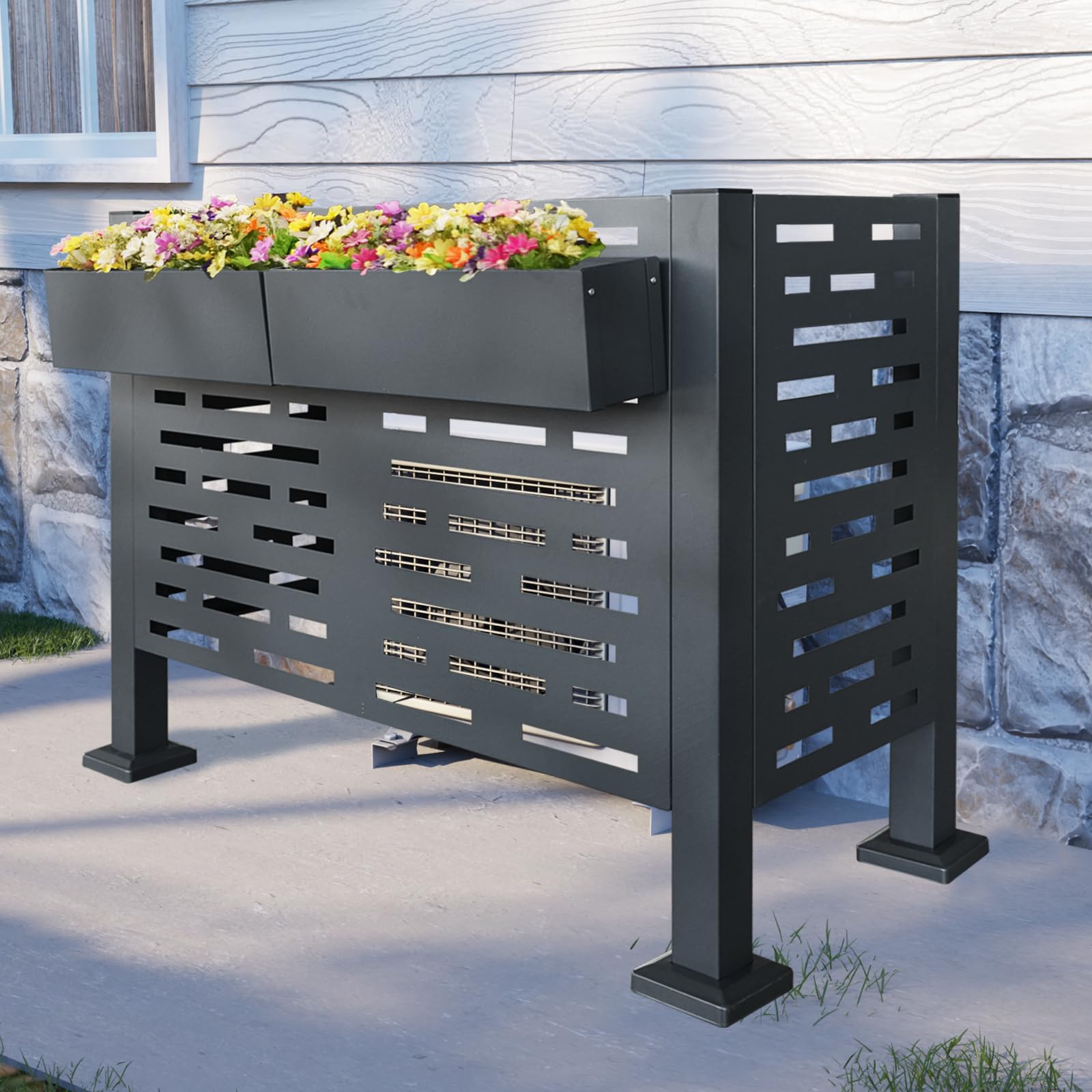 3.83 FT x 1.84 FT x 2.92 FT Metal AC Unit Fence for Outdoor Air Conditioner - 3-Panel Fencing to Hide Pool Equipment & Improve Curb Appeal | Durable Outdoor AC Cover for Backyard, Patio & Garden Protection