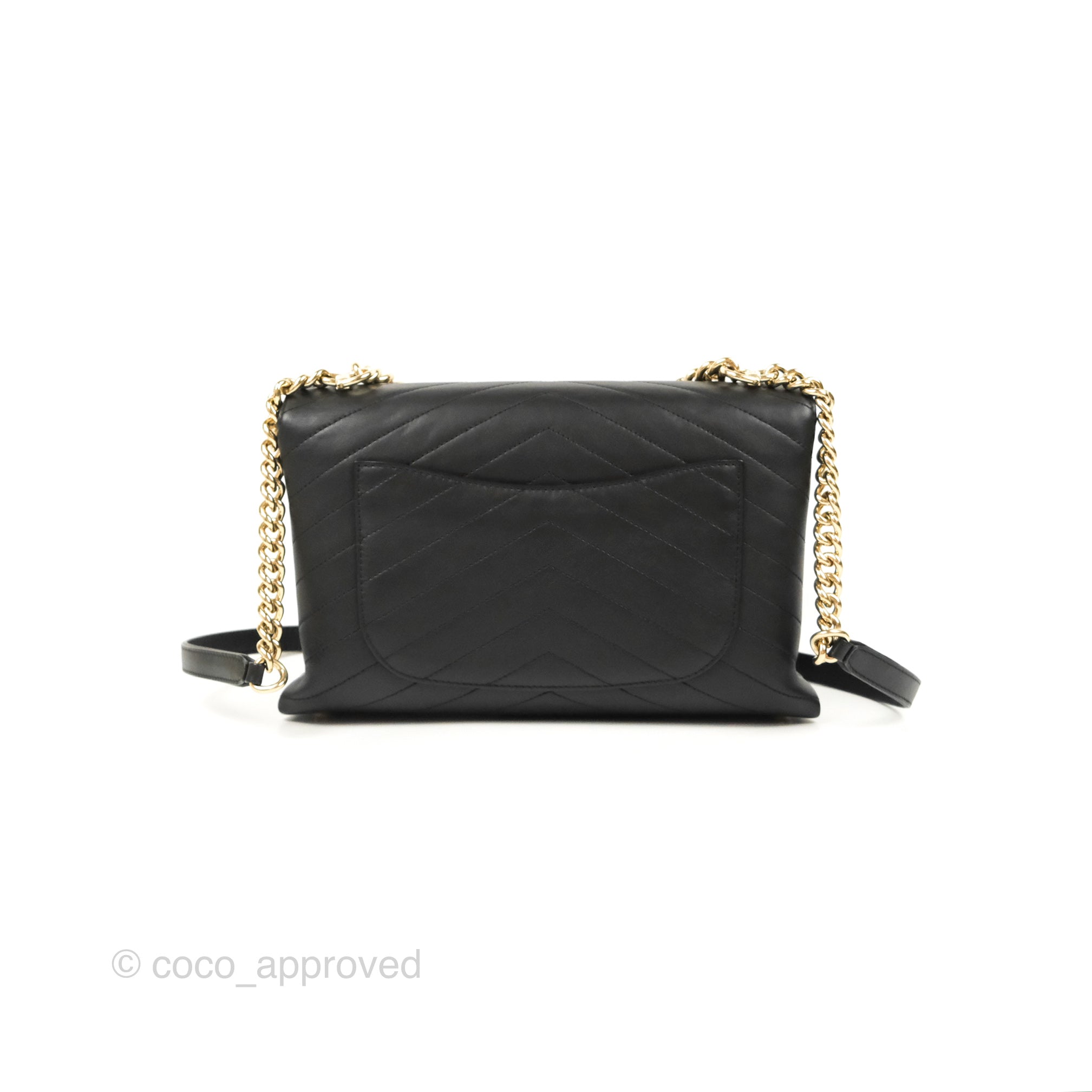 Chanel Chevron Stitched Coco Flap Bag in Black Calfskin with Gold Hardware - Luxury Crossbody Purse for Women, Perfect for Evening Events & Date Nights