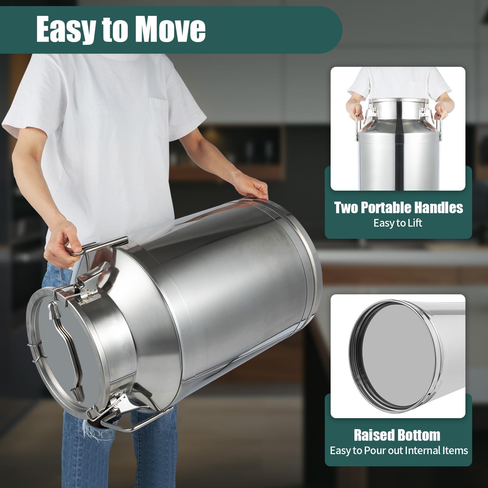 60L/15.85 Gallon Stainless Steel Milk Can with Sealing Lid - 201 Food Grade Milk Jug, Wine Pail & Liquid Storage Container - Perfect for Kitchen, Home, Restaurant - Ideal for Dairy, Beverage & Bulk Food Storage